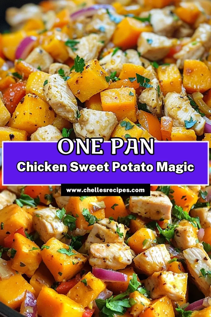 Discover the deliciousness of this Chicken Sweet Potato Skillet, an easy chicken and sweet potato recipe perfect for a weeknight meal. This one-pan chicken dinner is packed with flavor and nutrients, making it one of the best healthy skillet meals you'll try. Whip up this quick dinner recipe with sweet potatoes in just 30 minutes! Save this recipe for a tasty, hassle-free meal tonight! #HealthyEating #OnePanMeals #QuickDinners #SweetPotatoes