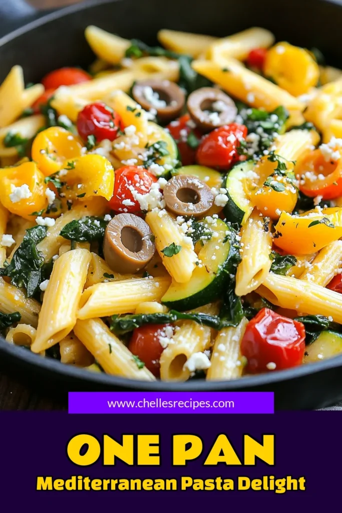 Discover this easy One Pan Mediterranean Veggie Pasta recipe that’s perfect for busy weeknights! This quick vegetarian pasta dish features hearty penne pasta with vibrant vegetables like zucchini, bell peppers, and spinach, all cooked in flavorful vegetable broth. Healthy and delicious, this Mediterranean veggie pasta is a must-try! Save and make this healthy Mediterranean dish today! #MediterraneanVeggiePasta #OnePanPastaRecipe #QuickVegetarianPasta #HealthyRecipes