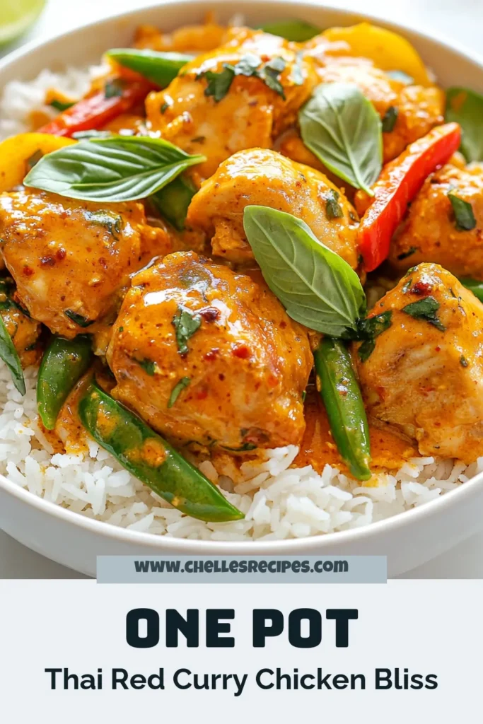 Experience the delightful flavors of this easy Thai chicken curry with our Thai Red Curry Chicken One Pot recipe. This one pot Thai curry recipe comes together effortlessly, featuring tender chicken simmered in creamy coconut milk chicken curry, vibrant veggies, and served over fluffy jasmine rice. Perfect for quick weeknight dinners! Try it out today and savor each bite. Save for later! #ThaiRedCurryChicken #OnePotRecipe #CoconutMilkChickenCurry #EasyThaiCurry
