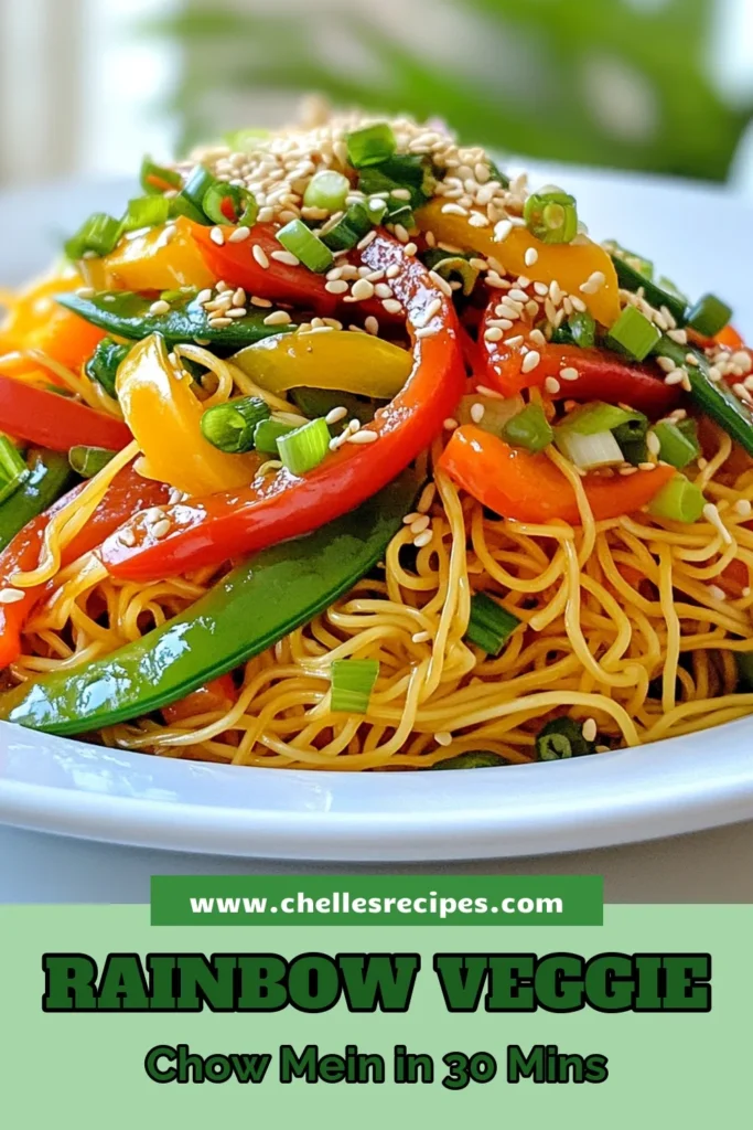 Discover the vibrant flavors of Rainbow Vegetable Chow Mein! This easy vegetable stir-fry features sizzling noodles tossed with colorful bell peppers, crunchy snow peas, and fresh bean sprouts. Perfect for quick and healthy dinner ideas, our vegetarian chow mein recipe is ready in just 30 minutes. Elevate your meal with this delicious dish! Save this recipe and enjoy a healthy twist on a classic favorite! #ChowMein #VegetarianRecipes #QuickDinner #StirFry