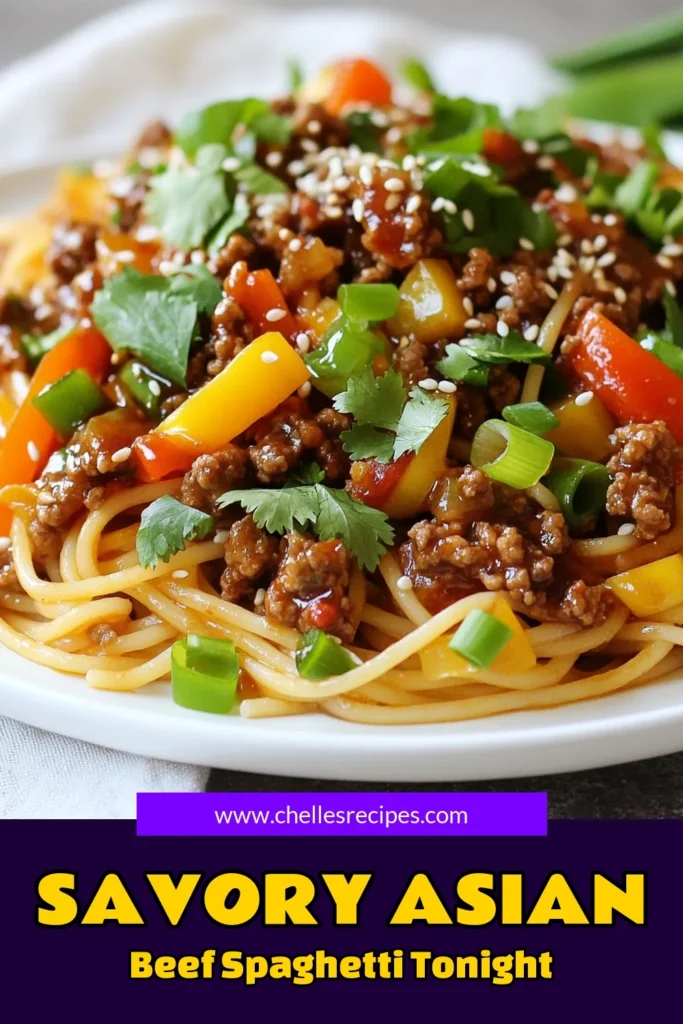 Discover a delicious twist on dinner with this Asian beef spaghetti recipe! Combining the richness of ground beef with savory soy sauce, this easy Asian pasta dish is bursting with flavor. Perfect for family meals, this fusion spaghetti recipe features vibrant vegetables and a hint of spice. Try this simple yet satisfying dish today and elevate your weeknight dinners! Pin now for later! #AsianBeefSpaghetti #GroundBeefSpaghettiRecipe #FusionSpaghettiRecipe #EasyAsianPastaDish