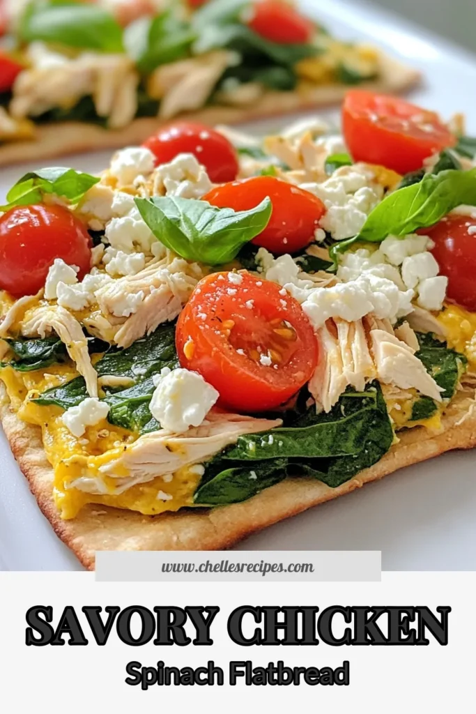 Discover the deliciousness of chicken spinach flatbread with this easy whole wheat flatbread recipe! Perfect for quick dinner ideas, this dish combines savory shredded chicken, fresh spinach, and healthy flatbread toppings like cherry tomatoes and feta cheese. Enjoy a nutritious meal that will impress your family. Try this feta chicken recipe today and elevate your weeknight dinners! Save for later! #ChickenSpinachFlatbread #HealthyRecipes #QuickDinnerIdeas #FetaChicken