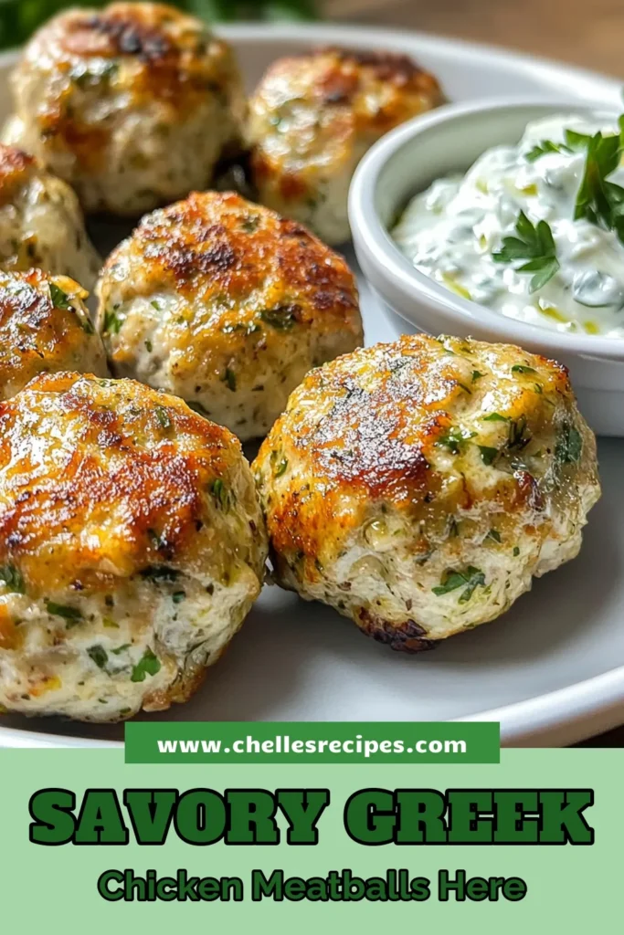 Looking for a healthy meatball recipe? Try these delicious Greek chicken meatballs! Made with ground chicken, fresh herbs, and served with a refreshing tzatziki sauce pairing, this Mediterranean meatball dish is perfect for a quick family dinner or meal prep. Easy to make and full of flavor, these Greek chicken meatballs will be a hit! Save this recipe now and bring a taste of Greece to your kitchen. #GreekChickenMeatballs #HealthyRecipes #Mediterranean #GroundChickenRecipes