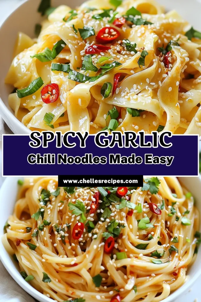 Discover the ultimate spicy garlic chili noodles with this easy chili noodle dish! This flat rice noodles recipe is perfect for a quick and delicious vegan noodle stir fry. Tossed in sesame oil, garlic, ginger, and a kick of chili, it's a flavor-packed meal ready in just 20 minutes. Save this spicy garlic chili noodles recipe for your next dinner and impress your friends and family! #VeganNoodles #ChiliNoodles #EasyRecipes #NoodleStirFry