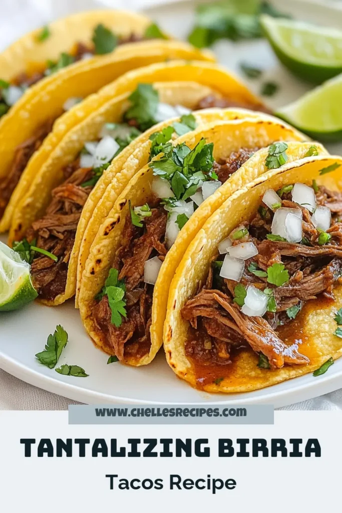Craving authentic Birria Tacos? This irresistible Birria Tacos recipe combines slow-cooked beef tacos with a rich and flavorful sauce that will awaken your taste buds. Learn how to make Birria Tacos from scratch in just a few hours, perfect for taco night or gatherings. Serve them up with fresh toppings for a delicious Mexican beef taco experience your friends and family will love. Save this recipe for a must-try meal! #BirriaTacos #MexicanTacos #SlowCookedBeef #TacoRecipe