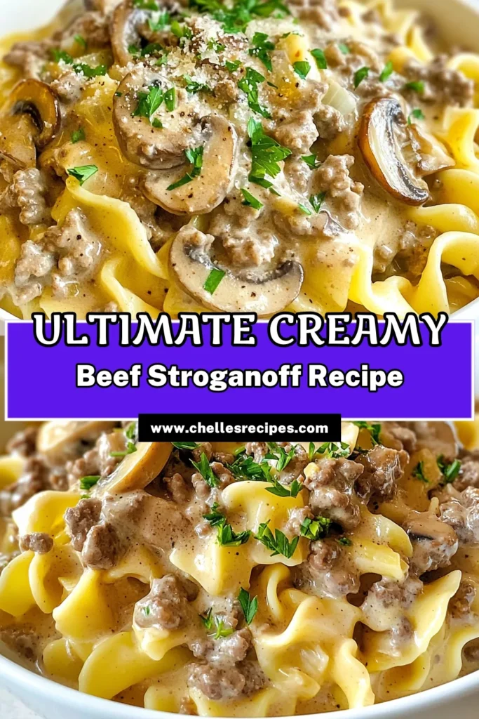 Indulge in this Creamy Beef Stroganoff recipe that's perfect for a quick weeknight dinner! This Ground Beef Stroganoff with noodles is both easy to make and delicious. With a homemade stroganoff sauce recipe that combines tender beef, savory mushrooms, and creamy goodness, you'll have an easy beef stroganoff dinner in just 30 minutes. Save this quick creamy stroganoff for your next meal! #BeefStroganoff #ComfortFood #EasyRecipes #QuickMeals