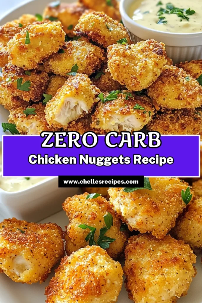 Discover the ultimate zero carb chicken nuggets that fit perfectly into your keto lifestyle. This easy keto chicken nuggets recipe uses almond flour for a healthy chicken nugget alternative that's delicious and guilt-free. Enjoy these low carb chicken nuggets baked or fried for a crispy treat! Perfect for snacking or meal prep. Try this zero carb chicken nuggets recipe today and savor every bite! Save and share your favorites! #KetoNuggets #LowCarbRecipes #HealthyEating #SugarFreeSnacks