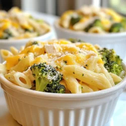For this dish, we need simple and tasty ingredients. Here’s what you will need: - 2 cups penne pasta - 1 pound chicken breast, diced - 2 cups broccoli florets - 1 cup ranch dressing - 1 cup shredded cheddar cheese - 1/2 cup grated Parmesan cheese - 2 tablespoons olive oil - 3 cloves garlic, minced - Salt and pepper to taste - Crushed red pepper flakes (optional for spice) Each ingredient plays a key role in bringing flavor and texture to the meal. The chicken gives protein, while the broccoli adds a fresh crunch. The ranch dressing ties it all together with its creamy taste. The cheeses melt beautifully, making the dish rich and comforting. You can switch out some ingredients if needed. For pasta, you might use: - Fusilli - Farfalle - Whole wheat pasta for a healthier option If you don’t have ranch dressing, consider using: - Greek yogurt with herbs - Homemade ranch mix with mayo and sour cream These swaps can still keep the dish tasty! To prepare this meal, gather a few kitchen tools: - Large pot for boiling pasta - Large skillet for sautéing chicken - Cutting board and knife for dicing - Measuring cups for ingredients - Mixing spoon for combining everything These tools will help you cook efficiently and make cleanup easier. Enjoy making this easy and delicious dish! {{ingredient_image_1}} Start by boiling a large pot of salted water. Add 2 cups of penne pasta and cook it for about 8-10 minutes. You want it to be al dente. About 2-3 minutes before the pasta is done, toss in 2 cups of broccoli florets. This way, the broccoli cooks perfectly while the pasta finishes. Drain both in a colander and set them aside. Now, let’s focus on the chicken. Take 1 pound of chicken breast and dice it into small, even pieces. This helps it cook evenly. In a large skillet, heat 2 tablespoons of olive oil over medium heat. Add the chicken and season it with salt, pepper, and optional crushed red pepper flakes for a kick. Cook for 5-7 minutes until the chicken turns golden brown and is no longer pink inside. Once your chicken is cooked, add 3 cloves of minced garlic to the skillet. Sauté for 1-2 minutes until it smells amazing. Now, add the drained pasta and broccoli to the skillet. Pour in 1 cup of ranch dressing and stir everything together. Lower the heat and sprinkle 1 cup of shredded cheddar cheese and 1/2 cup of grated Parmesan on top. Gently mix until the cheese melts and coats everything. Taste and adjust seasoning if needed, and serve warm for a delightful meal! To sauté chicken and garlic well, start with a hot skillet. Use medium heat and add olive oil first. This helps the chicken cook evenly. Cut your chicken into small, even pieces. This way, it cooks faster and stays juicy. Add the chicken to the skillet and let it sear without stirring for a few minutes. This forms a nice brown crust. When it’s golden, flip it and cook the other side. After the chicken is cooked, add minced garlic. Stir it for just a minute or two. Garlic cooks fast and can burn easily. Seasoning is key to making this dish pop. Start with salt and pepper. You can always add more later. If you like a bit of heat, use crushed red pepper flakes. Taste your dish as you go. After adding ranch dressing, mix well and check the flavor. If it needs more zing, add a touch more ranch or salt. You can also mix in a splash of lemon juice for brightness. For a great presentation, use large shallow bowls. This makes the dish look inviting. Sprinkle extra shredded cheese on top for richness. Add a bit of chopped parsley or green onions for color. These small touches make your meal look gourmet. If you have any leftovers, keep them in a sealed container. They’ll taste great the next day too! Pro Tips Cook Chicken Evenly: Ensure that the chicken pieces are roughly the same size for even cooking. This will help achieve that perfect golden brown color without any undercooked bits. Use Fresh Broccoli: Fresh broccoli has a better texture and flavor than frozen. If using frozen, make sure to thaw and drain it well to avoid excess moisture in the dish. Cheese Variations: Feel free to experiment with different cheeses, such as mozzarella or pepper jack, to add a unique twist to the flavor profile of the dish. Ranch Dressing Alternatives: If you're looking for a lighter option, consider using a yogurt-based ranch dressing or homemade ranch for a fresher taste. {{image_2}} You can swap the chicken for turkey. Turkey has a lighter taste but still gives great protein. Shrimp is another fun option. Cook it just until it turns pink. For a plant-based choice, try tofu. Press and cube the tofu, then sauté it like chicken. Each protein option changes the dish but keeps it tasty. While broccoli shines in this dish, feel free to get creative. You can add bell peppers for crunch or spinach for color. Zucchini works well, too. Just chop it small and add it with the broccoli. Carrots add a nice sweetness. Mix and match veggies to your taste! Ranch dressing is a classic, but you can try other flavors. Caesar dressing gives a nice twist. Try a honey mustard for something sweet. You might even use a blue cheese dressing for bold flavor. Each dressing adds its own flair, so don’t be afraid to experiment! To keep your Ranch Chicken Broccoli Pasta fresh, store it in an airtight container. Make sure to cool the dish before sealing it. This helps prevent moisture build-up. When you want to reheat it, use the microwave or a skillet. For the microwave, heat in short bursts. Stir often to ensure even heating. If using a skillet, add a splash of water to help it warm up nicely. You can freeze this dish for later. Let it cool completely, then transfer it to a freezer-safe container. Seal it tightly to avoid freezer burn. When ready to eat, thaw it in the fridge overnight. For a quick thaw, place it in cold water. Reheat it in the microwave or on the stove, just like with leftovers. In the fridge, this dish lasts about 3 to 4 days. If you freeze it, it can last up to 3 months. Always check for any signs of spoilage before eating. If it smells off or looks strange, it’s best to toss it. Yes, you can make this pasta dish ahead of time. To prepare in advance, cook the pasta, broccoli, and chicken as the recipe states. Let everything cool down, then store it in an airtight container in the fridge. When you’re ready to eat, reheat it on the stove or in the microwave. Add a splash of ranch dressing to keep it moist. Ranch dressing plays a big role in this recipe. It gives the dish a creamy texture and a distinct flavor. If you skip it, the dish may taste different. You could try a different dressing if you want a twist, but ranch is the star here. You can serve this pasta with a simple side salad or garlic bread. A side of steamed vegetables also pairs well. If you want something heartier, try serving it with roasted potatoes or a fresh fruit salad for a sweet touch. This blog post covered key ingredients for Ranch Chicken Broccoli Pasta, including options and swaps. We shared step-by-step cooking instructions to perfect your dish. Useful tips helped enhance flavors and presentation. You learned about different protein and veggie choices, plus storage advice. In conclusion, you can easily adapt this recipe to suit your taste. Experiment and enjoy making it your own.