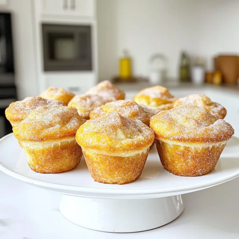 To make the best apple cider donut muffins, you need some key ingredients. Here’s the complete list: - 1 cup apple cider - 1 ½ cups all-purpose flour - 1 teaspoon baking powder - ½ teaspoon baking soda - ½ teaspoon salt - 1 teaspoon ground cinnamon - ½ teaspoon ground nutmeg - ½ cup granulated sugar - ½ cup brown sugar, packed - 2 large eggs - ½ cup unsweetened applesauce - ½ cup vegetable oil - 1 teaspoon vanilla extract - ½ cup granulated sugar (for coating) - 2 teaspoons ground cinnamon (for coating) Each ingredient plays an important role in making these muffins soft and tasty. The apple cider adds moisture and flavor. The all-purpose flour gives structure. Baking powder and baking soda make the muffins rise. Granulated and brown sugars provide sweetness and depth. Ground cinnamon and nutmeg add warmth and spice. Eggs and applesauce keep the muffins soft. Vegetable oil keeps them moist, while vanilla gives a lovely aroma. Finally, the cinnamon-sugar coating makes each bite a real treat. Gather these ingredients, and you are ready to bake! First, pour 1 cup of apple cider into a small saucepan. Heat it over medium heat. Bring it to a boil. Once it's boiling, lower the heat and let it simmer for about 10-15 minutes. You want the cider to reduce to about ½ cup. This step concentrates the flavor. After it reduces, take it off the heat and let it cool slightly. While the cider cools, grab a mixing bowl. In it, whisk together the dry ingredients. You will need 1 ½ cups of all-purpose flour, 1 teaspoon of baking powder, ½ teaspoon of baking soda, ½ teaspoon of salt, 1 teaspoon of ground cinnamon, and ½ teaspoon of ground nutmeg. This blend gives the muffins their warm spice flavor. Set this bowl aside for later. Now, take a large bowl. Add ½ cup of granulated sugar and ½ cup of packed brown sugar. Crack in 2 large eggs. Then, pour in ½ cup of unsweetened applesauce and ½ cup of vegetable oil. Don’t forget 1 teaspoon of vanilla extract. Mix these ingredients until they are creamy and well-combined. Next, it's time to bring it all together. Add the cooled apple cider to the wet mixture. Stir it gently to mix. Then, gradually add the dry ingredients from the first bowl. Mix just until combined. Be careful not to overmix, as this can make the muffins tough. Preheat your oven to 350°F (175°C). If you haven't already, line a muffin tin with paper liners or grease it lightly. Now, fill each muffin cup about three-quarters full with the batter. Bake for 18-20 minutes. Check for doneness by inserting a toothpick into the center. It should come out clean. While the muffins bake, prepare the cinnamon-sugar coating. In a shallow dish, mix ½ cup of granulated sugar and 2 teaspoons of ground cinnamon. Once the muffins are done, let them cool for about 5 minutes in the tin. Then, move them to a wire rack. While they are still warm, roll each muffin in the cinnamon-sugar mixture to coat them fully. Enjoy your soft and irresistible Apple Cider Donut Muffins! To get light and fluffy muffins, avoid overmixing the batter. When you mix too much, the muffins can become dense. Stir just until you see no dry flour. This keeps the texture soft. Ingredient temperatures also matter. Use room temperature eggs and applesauce. Cold ingredients can lead to uneven baking. Let them sit out for about 30 minutes before you start. For more flavor, add spices like nutmeg or clove. They bring warmth and depth. You can also try adding a dash of vanilla extract. This enhances the sweetness and makes each bite special. Mix-ins can make your muffins even better. Chopped nuts add crunch, while dried fruits like cranberries bring extra sweetness. Just fold them in gently to keep the muffins light. Choose a non-stick muffin tin for easy removal. Silicone muffin tins are also great. They allow for easy popping out of muffins without sticking. Using paper liners helps with clean-up, but greasing the tin works too. If you grease, use a light coat of oil. This helps the muffins come out easily while staying moist. {{image_2}} To make gluten-free apple cider muffins, swap out the all-purpose flour. You can use a gluten-free blend that works for baking. Look for one that contains xanthan gum. This helps the muffins hold together. You can also try almond flour or oat flour. Each gives a unique flavor and texture. Adjust the liquid if needed, as some flours absorb more moisture. For vegan muffins, you can replace eggs and dairy easily. Use flaxseed meal mixed with water for eggs. Mix one tablespoon of flaxseed meal with three tablespoons of water. Let it sit for five minutes to thicken. Instead of milk, use almond milk or oat milk. You can also add coconut yogurt for creaminess. These swaps keep the muffins moist and fluffy. You can have fun with coatings! While the classic cinnamon-sugar is great, try chocolate or caramel. For chocolate, melt dark chocolate and dip the cooled muffins. You can also drizzle chocolate on top. For caramel, warm caramel sauce and dip the tops of the muffins. This adds a sweet touch. Experiment with nuts or sprinkles for extra crunch and color. Store your Apple Cider Donut Muffins on the countertop. Use a sealed container to keep them fresh. If you live in a humid area, the fridge can help. Just note that cold can change the texture. These muffins last about three days at room temperature. You can enjoy them for up to a week in the fridge. For best taste, eat them fresh. To freeze, wrap each muffin tightly in plastic wrap. Place them in a freezer bag. Label the bag with the date. They can stay fresh for up to three months. To enjoy, thaw them overnight in the fridge or at room temperature. Reheat in the oven for a warm treat. Store your Apple Cider Donut Muffins in an airtight container. This keeps them fresh. You can leave them at room temperature for up to three days. If you want to keep them longer, refrigerate them. They can last up to a week in the fridge. For even longer storage, freeze them. Wrap each muffin in plastic wrap. Then place them in a freezer bag. They last for up to three months frozen. Yes, you can make these muffins ahead of time. Bake them and let them cool. Then store them in an airtight container. You can also freeze them for later. Just thaw them overnight in the fridge before serving. Warm them in the oven or microwave. This way, they taste fresh and soft. Muffins can turn out dense for a few reasons. One common mistake is overmixing the batter. Mix just until the dry ingredients are combined. Another reason could be using old baking powder or baking soda. Always check if they are fresh. Finally, measuring flour too tightly can add too much flour. Spoon the flour into the measuring cup and level it off. You can find pre-made Apple Cider Donut Muffins at local bakeries. Many grocery stores also sell them, especially in fall. Check the bakery section or ask a store worker. Some cafes may offer them as well. If you prefer homemade, making your own is easy and fun. Apple cider pairs well with many flavors. Cinnamon and nutmeg are classic choices. They enhance the warm spices in the muffins. You can also try adding caramel for sweetness. Maple syrup is another great option. For a fruity twist, consider mixing in dried cranberries or walnuts. These flavors make the muffins more exciting. These muffins blend simple ingredients for a tasty treat. We covered key steps, from whipping up the batter to baking. Tips for fluffiness and flavor add extra joy to your baking. Whether you choose gluten-free or vegan options, there's a perfect muffin for everyone. Proper storage keeps them fresh for days. Now, you have all the tools to create delightful apple cider muffins at home. Enjoy baking and sharing these treats with family and friends!