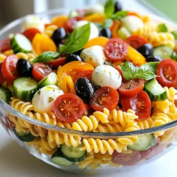 To make a tasty Classic Italian Pasta Salad, you will need: - 2 cups tri-color rotini pasta - 1 cup cherry tomatoes, halved - 1 cup cucumber, diced - 1/2 cup black olives, sliced - 1/2 cup pepperoni slices (or diced salami for a twist) - 1/2 cup mozzarella balls, halved - 1/4 cup red onion, finely chopped - 1/4 cup fresh basil leaves, chopped - 1/2 cup olive oil - 3 tablespoons red wine vinegar (replace with balsamic if preferred) - 1 teaspoon dried oregano - Salt and pepper to taste You can change some ingredients based on what you have. Here are some ideas: - Use any pasta shape you like; bowtie or penne works great. - If you don’t like olives, try artichokes or sun-dried tomatoes. - Swap pepperoni for cooked chicken or turkey for leaner meat. - Use feta cheese instead of mozzarella for a salty kick. - Change red onion for green onion for a milder taste. Fresh ingredients make a big difference in taste. Here’s how to choose the best: - Look for firm, bright cherry tomatoes without blemishes. - Choose cucumbers that feel heavy and have smooth skin. - Pick olives that are plump and have a rich color. - Choose fresh herbs with vibrant green leaves and no brown spots. - For cheese, select mozzarella that feels soft and moist, not dry. These tips help you create a pasta salad that bursts with flavor and freshness. Enjoy the vibrant colors and tastes! {{ingredient_image_1}} First, fill a large pot with salted water. Bring the water to a boil. Once boiling, add the tri-color rotini pasta. Cook it until it is al dente, which usually takes about 8 to 10 minutes. After cooking, drain the pasta in a colander. Rinse it under cold water to stop the cooking process. This keeps the pasta firm and prevents it from sticking together. In a large mixing bowl, combine the cooled pasta with other ingredients. Add the halved cherry tomatoes, diced cucumber, sliced black olives, and pepperoni or diced salami. Next, toss in the halved mozzarella balls, diced red onion, and chopped basil. Mix everything gently to ensure all the ingredients are well distributed. In a small bowl, whisk together the dressing. Combine the olive oil, red wine vinegar, and dried oregano. Add a pinch of salt and pepper for flavor. Whisk until the mixture is smooth and well blended. This dressing brings all the flavors together. Pour the dressing over the pasta salad mixture. Toss gently to coat all the ingredients evenly. Taste the salad and adjust the seasoning if needed. Cover the bowl with plastic wrap and refrigerate for at least 30 minutes. This chill time allows the flavors to meld together, making each bite delicious. To get the right texture in your pasta salad, cook the rotini just right. Boil it until it's al dente, which means it's firm but not hard. This helps the pasta hold its shape when mixed with the other ingredients. After boiling, rinse the pasta under cold water. This stops the cooking and cools it down. It also helps prevent clumping. To boost the flavor, use fresh ingredients. Fresh basil adds a bright taste. Cherry tomatoes and cucumbers bring crunch and sweetness. You can also try different dressings. If you want a sweeter flavor, use balsamic vinegar instead of red wine vinegar. You can add a pinch of garlic powder or crushed red pepper for a kick. Taste the salad before serving. Adjust salt and pepper to your liking. When serving, presentation matters. Use a clear bowl to show off those vibrant colors. Add extra basil leaves on top for a nice touch. This salad works great as a side dish or a light meal. Pair it with grilled chicken or fish for a complete meal. It’s also perfect for picnics and potlucks. Enjoy it chilled for the best taste. Pro Tips Al Dente Perfection: Be sure to cook the rotini pasta just until al dente for the best texture. This will prevent it from becoming mushy once mixed with the dressing and other ingredients. Chill for Flavor: Allowing the pasta salad to chill in the refrigerator for at least 30 minutes helps the flavors to meld beautifully, making each bite more delicious. Fresh Ingredients Matter: Use fresh vegetables and herbs for the best flavor. Fresh basil and ripe tomatoes can make a significant difference in taste. Customize Your Add-Ins: Feel free to add or substitute ingredients based on your preference. Artichoke hearts, bell peppers, or even a sprinkle of feta cheese can elevate this salad further. {{image_2}} You can switch up the meats in your pasta salad. Instead of pepperoni, try diced salami. Salami adds a nice, spicy kick. If you want a lighter option, add cooked chicken. Grilled chicken adds a smoky flavor. You can also use turkey or even ham. Feel free to mix and match! Making a vegetarian salad is easy! Just leave out the meats. Add more veggies like bell peppers or carrots. You can also add chickpeas for protein. For a vegan option, skip the cheese too. Instead of mozzarella, use avocado or nuts for creaminess. This way, everyone can enjoy it! Using seasonal ingredients makes your salad fresh and bright. In summer, add fresh corn and zucchini. In fall, roasted butternut squash tastes great. You can also mix in seasonal herbs. Try dill in the spring or sage in the winter. These swaps keep your pasta salad exciting all year! To store your pasta salad, place it in an airtight container. Make sure the lid is tight. This helps keep the salad fresh and tasty. If you have leftovers, do not leave them out. Always refrigerate them right away. Before storing, ensure the pasta salad is fully cooled. Warm pasta salad can create moisture, which may lead to sogginess. Avoid adding extra dressing before storing. This will keep the pasta from getting too wet. You can add more dressing when you serve it later. Classic Italian pasta salad can last about 3 to 5 days in the fridge. Check it carefully before eating. If it looks or smells off, throw it away. Enjoy your delicious salad within this time frame for the best taste! Classic Italian Pasta Salad lasts about 3 to 5 days in the fridge. Proper storage is key. Keep it in an airtight container. This helps keep the flavors fresh. If you see any signs of spoilage, throw it away. Trust your senses; they are your best guide. Yes, you can make it ahead of time! In fact, I recommend it. Making the pasta salad a day before serves two purposes. First, it allows the flavors to blend well. Second, it saves time on busy days. Just cover it well and store it in the fridge. You can serve Classic Italian Pasta Salad with many dishes. Here are some ideas: - Grilled chicken or shrimp for a protein boost - Garlic bread or bruschetta for a crunchy side - A fresh green salad for extra veggies - Antipasto skewers for a fun appetizer These sides balance the meal and add variety. Enjoy mixing and matching! Classic Italian pasta salad is easy and full of flavor. We covered all you need: fresh ingredients, step-by-step instructions, and helpful tips. Don’t forget to experiment with variations for your taste. Storing it correctly keeps it fresh for longer. This dish is fun for picnics or gatherings. Now, you can make a tasty pasta salad that everyone will love! Enjoy your cooking and let your creativity shine.