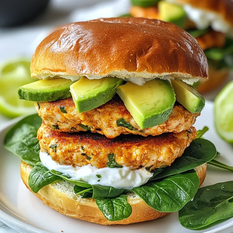 To make your Chipotle Chicken Burger, gather these simple items: - 1 lb ground chicken - 1 small onion, finely chopped - 2 cloves garlic, minced - 2 tablespoons chipotle peppers in adobo sauce, minced - 1 teaspoon smoked paprika - 1 teaspoon cumin - 1 teaspoon salt - ½ teaspoon black pepper - 1 tablespoon olive oil - 4 whole wheat burger buns - 1 avocado, sliced - 1 cup fresh spinach or lettuce - ½ cup Greek yogurt (for topping) - Lime wedges (for serving) You can make your burgers even better with these extras: - Sliced jalapeños for heat - Fresh cilantro for freshness - Tomato slices for juiciness - Cheese, like pepper jack or cheddar - Pickles for tang Each Chipotle Chicken Burger serves up a tasty bite. Here’s what you get: - Calories: 360 - Protein: 28g - Carbohydrates: 30g - Fat: 14g - Fiber: 5g These burgers are a great choice for a healthy meal. Enjoy the bold flavors and feel good about what you're eating! {{ingredient_image_1}} First, gather all your ingredients. You will need ground chicken, onion, garlic, chipotle peppers, smoked paprika, cumin, salt, pepper, olive oil, whole wheat burger buns, avocado, spinach, Greek yogurt, and lime. This recipe is simple and quick. It takes just 10 minutes to prep. Next, chop your onion and mince your garlic. Use a cutting board and a sharp knife. Make sure you have a large mixing bowl ready. This bowl will hold your chicken mixture. Once you have everything, you are ready to mix. Now, let’s cook the patties. In your mixing bowl, combine the ground chicken, chopped onion, minced garlic, chipotle peppers, smoked paprika, cumin, salt, and pepper. Use your hands to mix everything well. Once mixed, divide the chicken mixture into four equal parts. Shape each part into a patty. Make them even and flat for even cooking. Heat a non-stick skillet over medium heat. Add olive oil and let it warm up. Once hot, gently place the patties in the skillet. Cook them for about 5-6 minutes on each side. Use a meat thermometer to check the internal temperature. It should reach 165°F (75°C) for safe eating. While the patties cook, toast your whole wheat burger buns in a separate pan. Toast them until they are golden brown. This adds a nice crunch to your burger. Now, it’s time to assemble. Take the bottom half of each bun and place a chicken patty on it. Next, add a few slices of avocado and a handful of fresh spinach or lettuce. Top it off with a dollop of Greek yogurt for creaminess. Finally, cover your burger with the top bun. Serve hot with lime wedges on the side for a zesty kick. Enjoy the burst of flavors in every bite! To make juicy burgers, start with fresh ground chicken. Fat keeps them moist. Use a mix of onions and garlic for flavor. Don’t over-mix the meat, or the patties will be tough. Shape the patties gently. Make a small dent in the center of each patty. This helps them cook evenly. Cook the patties on medium heat. This keeps them juicy and avoids burning. You can cook chicken burgers in several ways. The skillet method works great. Heat olive oil in a non-stick skillet. Cook each patty for 5-6 minutes on each side. The grill gives a nice smoky flavor. Preheat the grill and oil grates. Cook until the internal temperature reaches 165°F. You can also bake them in the oven. Place patties on a baking sheet at 375°F for about 20 minutes. For a beautiful plate, use a wooden board. Stack burgers high with fresh toppings. Add lime wedges for a pop of color. Sliced avocado looks great next to the burger. You can also serve a side of sweet potato fries. This adds a fun touch and a complete meal. Pro Tips Use Fresh Ingredients: Fresh ground chicken, ripe avocados, and crisp greens enhance the flavor and texture of the burger. Adjust the Heat: If you prefer a milder flavor, reduce the amount of chipotle peppers or add more Greek yogurt as a topping to balance the spice. Cook Evenly: Make sure to flip the patties gently and only once to ensure they cook evenly and retain moisture. Experiment with Toppings: Try adding sliced tomatoes, pickled jalapeños, or cheese to customize your burgers and add extra flavor. {{image_2}} For those who love heat, try adding more chipotle peppers. You can also mix in some diced jalapeños. This gives your burger a bold kick. Pair it with spicy mayo for a creamy contrast. You can make this simply by mixing mayo with hot sauce. If you're in the mood for something different, try a burger bowl. Start with a base of rice or quinoa. Add your cooked chicken patty on top. Then, load it with fresh veggies like avocado and spinach. Finish with a drizzle of Greek yogurt and lime juice. This dish is filling and packed with flavor. Not everyone eats meat, and that’s okay! You can create a veggie burger using black beans. Simply mash them and follow the same spices from the chicken burger recipe. Another option is a chickpea patty. Both options are tasty and rich in protein. You can serve them the same way as chicken burgers, with all your favorite toppings. To keep your leftovers fresh, let the burgers cool down. Place them in an airtight container. You can store them in the fridge for up to three days. If you have extra toppings, store them separately. This way, the toppings stay fresh and crisp. When you're ready to eat, take the burgers out of the fridge. You can reheat them in a skillet or microwave. For the skillet, heat it over medium heat. Cook each side for about three minutes until warm. If using a microwave, cover the burger with a damp paper towel and heat for one minute. Check if it’s hot enough before serving. Freezing is a great way to save time. Shape the burgers and wrap each one tightly in plastic wrap. Place them in a freezer bag and label it. These can stay good in the freezer for up to three months. When ready to cook, just thaw them in the fridge overnight. Then, follow the cooking instructions as usual. If you want a substitute for ground chicken, try ground turkey. It has a similar taste and texture. You can also use lean ground beef or pork. If you prefer a meat-free option, choose black beans or lentils. Both options provide protein and flavor. Just mash them well and mix in your spices. To ensure your chicken burger is cooked, check the internal temperature. It should reach 165°F (75°C). Use a meat thermometer for accuracy. If you don't have one, cut into the patty. The meat should be white with no pink inside. Cooking time is usually about 5-6 minutes per side. Yes, you can make the patties ahead of time. Shape them and place them in the fridge for up to 24 hours. This saves time on busy days. You can also freeze the patties. Wrap them tightly in plastic wrap. They will keep for up to three months. Thaw them in the fridge before cooking. You now know how to make tasty chipotle chicken burgers. We covered needed ingredients, optional toppings, and nutritional facts. You learned step-by-step cooking instructions and tips for juicy patties. We also explored fun variations, storage tips, and answered common questions. Enjoy creating these burgers! Experiment with flavors and share with friends and family. Happy cooking!