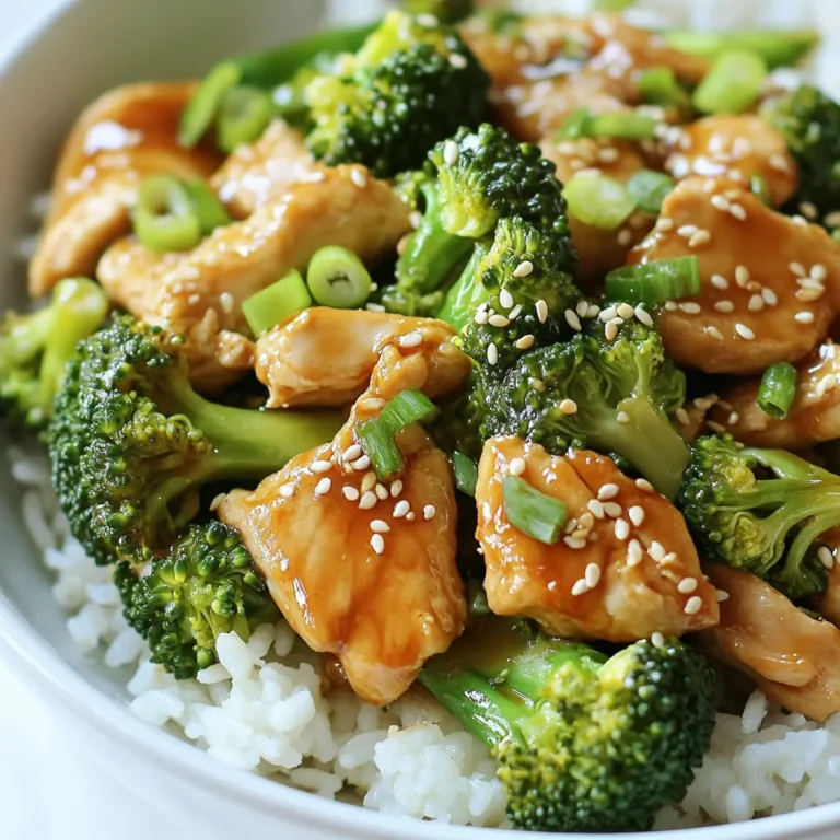 For the Five-Ingredient Chicken Broccoli Stir Fry, you will need: - 1 pound chicken breast, thinly sliced - 2 cups broccoli florets - 1/4 cup soy sauce (low sodium) - 2 tablespoons sesame oil - 2 cloves garlic, minced 1. Chicken breast: This lean protein cooks quickly. You can swap it for turkey or tofu if desired. 2. Broccoli florets: Fresh broccoli adds color and crunch. You can use snap peas or bell peppers for a twist. 3. Soy sauce (low sodium): This adds flavor without too much salt. You can try tamari for a gluten-free option or coconut aminos for a sweeter taste. 4. Sesame oil: This oil gives a nice nutty flavor. If you don’t have it, you can use vegetable or olive oil. 5. Garlic: Fresh garlic adds zest. You can use garlic powder if you’re in a pinch. Using low-sodium soy sauce is key for health. It helps control your salt intake while still adding rich flavor. A regular soy sauce can be too salty, masking the taste of other ingredients. The low-sodium version lets the chicken and broccoli shine. Remember, you can always add more, but you can’t take away! {{ingredient_image_1}} Start by gathering your ingredients. You need one pound of chicken breast and two cups of broccoli florets. 1. Slice the Chicken: Cut the chicken breast into thin slices. This helps it cook faster. 2. Wash the Broccoli: Rinse the broccoli florets in cold water. Make sure they are clean. This step is crucial for a good stir fry. The even sizes help everything cook well. Use a large pan or wok for this recipe. It allows for better heat and space. 1. Heat the Oil: Pour one tablespoon of sesame oil into the pan. Turn the heat to medium-high. 2. Cook the Chicken: Add the sliced chicken to the pan. Cook for about 5-7 minutes. Stir it often. The chicken should turn brown and be cooked through. 3. Set Aside: Once cooked, remove the chicken from the pan. This keeps it juicy. 4. Sauté Garlic: Add another tablespoon of sesame oil to the pan. Then, add the minced garlic. Cook it for about 30 seconds. The garlic should smell great. 5. Add Broccoli: Toss in the broccoli florets. Stir-fry for 3-4 minutes. The broccoli should be tender but still crisp. 6. Combine: Put the chicken back into the pan. Pour in the low-sodium soy sauce. Mix everything well. 7. Final Stir-Fry: Stir-fry for another 2-3 minutes. Make sure everything is hot and coated. Timing is key in stir fry. - Chicken: Make sure it cooks for 5-7 minutes. Check that it’s no longer pink inside. - Broccoli: Keep an eye on it. You want it tender but not mushy. - Mixing: Stir often to ensure even cooking. Following these tips will help you get a great dish every time. After you cook the stir fry, you might have some leftovers. To store them, let the dish cool down first. Use an airtight container to keep it fresh. You can keep it in the fridge for up to three days. If you want to save it longer, consider freezing it. Just make sure to use a freezer-safe container. When you're ready to eat, thaw it overnight in the fridge, then heat it on the stove or in the microwave. While this recipe is simple, you can always add more flavor. Try adding ginger for a warm kick. A pinch of red pepper flakes can add some heat. You could also sprinkle in some black pepper or a bit of lemon juice for brightness. These small changes can make a big difference. Taste as you go, and adjust to your liking. Many people rush through the cooking process. This can lead to overcooked chicken or soggy broccoli. Make sure to cook the chicken until it's browned, but not dry. Also, don’t overcook the broccoli; it should stay crisp and bright green. Another mistake is skipping the garlic. It brings a lot of flavor to the dish, so don’t leave it out. Lastly, be careful not to drown your stir fry in soy sauce. Just enough will enhance the dish without making it too salty. Pro Tips Marinate for More Flavor: Consider marinating the chicken in soy sauce and garlic for 30 minutes before cooking to enhance the flavor. Use Fresh Ingredients: Fresh broccoli will provide a better texture and flavor than frozen. Look for vibrant green florets. Control the Heat: Adjust the heat during cooking to avoid burning the garlic, as it can turn bitter if overcooked. Customize Your Veggies: Feel free to add other vegetables like bell peppers or snap peas for more color and nutrition. {{image_2}} You can swap chicken with other proteins. Try using shrimp, beef, or tofu. Shrimp cooks fast and adds a nice flavor. Beef gives a hearty bite, while tofu offers a great plant-based option. Just remember to adjust cooking times for each protein. Boost the nutrition by adding more veggies. Carrots, bell peppers, and snap peas work well. These add color and crunch to your dish. Slice them thinly for quick cooking. You can even toss in some spinach for extra greens. This makes your stir fry even healthier. Mix up the flavors with different sauces. Try teriyaki sauce for a sweet taste. Hoisin sauce can add a nice depth. If you like spice, a dash of chili sauce or sriracha can heat things up. For a fresh twist, add lime juice or ginger. Experiment to find your favorite combo! To keep your chicken broccoli stir fry fresh, store it in an airtight container. Let the dish cool to room temperature before sealing it. This helps prevent moisture buildup, which can make your stir fry soggy. Refrigerate it right away. It will stay fresh for about three to four days. If you plan to eat it later, keep the rice or quinoa separate. This keeps everything from getting too mushy. If you want to save your stir fry for longer, freezing is a great option. Use a freezer-safe container or a heavy-duty freezer bag. Make sure to remove as much air as possible. Label your container with the date. Your stir fry will stay good in the freezer for up to three months. When you’re ready to eat, let it thaw in the fridge overnight. This keeps the texture nice and makes reheating easier. When it’s time to heat up your stir fry, I recommend using a pan or wok. This method helps keep the chicken and broccoli from getting too soft. Heat a small amount of sesame oil in the pan. Add the stir fry and cook over medium heat. Stir often for even heating. If it seems dry, add a splash of soy sauce or a bit of water. This helps revive the flavors and keeps everything juicy. Yes, you can make this dish ahead of time. Just cook the chicken and broccoli as directed. Let them cool before storing in an airtight container. Keep it in the fridge for up to three days. When ready to eat, reheat it on the stove or in the microwave. This keeps the flavors fresh and tasty. You can serve this stir fry with several sides. I recommend steamed rice or quinoa for a filling meal. You can also pair it with noodles for a fun twist. Adding a side salad can boost the meal’s freshness. If you want more crunch, serve it with crispy spring rolls. Making this stir fry vegetarian or vegan is easy. You can swap the chicken for tofu or tempeh. Both options absorb flavors well. Use the same amount as chicken. For a different taste, try adding chickpeas. Just make sure to use a vegan soy sauce. This way, you keep the dish tasty and plant-based. This blog post shared a simple yet tasty recipe for chicken and broccoli stir fry. I covered the key ingredients, cooking steps, and helpful tips. I also discussed variations and storage methods to best enjoy your meal. Embrace these tips to create your own flavorful dish. Experiment with different proteins and veggies. Enjoy your cooking journey and savor every bite!