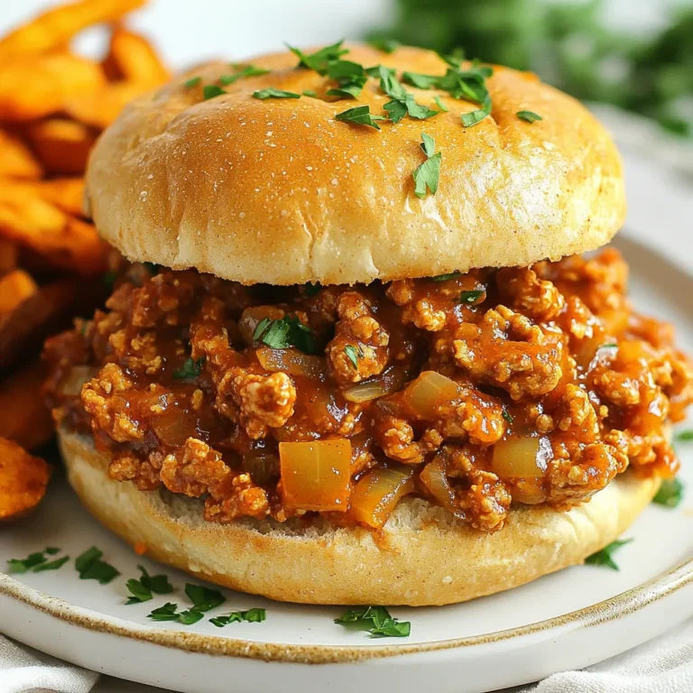 To make Cajun chicken sloppy joes, gather these key ingredients: - 1 lb ground chicken - 1 small onion, finely chopped - 1 bell pepper, finely chopped (any color) - 2 cloves garlic, minced - 1 tablespoon Cajun seasoning - 1 tablespoon Worcestershire sauce - 1 cup diced tomatoes (canned or fresh) - 1/2 cup chicken broth - 2 tablespoons olive oil - 4 whole wheat burger buns - Salt and pepper to taste - Fresh parsley, chopped (for garnish) You can enhance your sloppy joes with some optional ingredients: - Hot sauce for extra heat - Sliced jalapeños for crunch - Shredded cheese for creaminess - Avocado slices for richness When choosing fresh produce, keep these tips in mind: - Look for firm, unblemished bell peppers and onions. - Choose garlic cloves that are dry and firm. - If using fresh tomatoes, pick ones that feel heavy for their size. - Always check for freshness by smelling the produce; it should smell sweet and earthy. Selecting quality ingredients ensures your dish bursts with flavor! {{ingredient_image_1}} First, heat 2 tablespoons of olive oil in a large skillet over medium heat. Add 1 small, finely chopped onion and 1 finely chopped bell pepper. Cook these for about 5 minutes until they are soft. Next, stir in 2 minced garlic cloves and cook for 1 more minute. This will release a nice aroma. Now, raise the heat to medium-high. Add 1 pound of ground chicken and cook until it turns brown, about 6 to 7 minutes. Be sure to break it apart with a spoon. Once the chicken is fully cooked, sprinkle in 1 tablespoon of Cajun seasoning and 1 tablespoon of Worcestershire sauce. Stir everything well to mix the flavors. Now, pour in 1 cup of diced tomatoes and 1/2 cup of chicken broth. Mix it all together. Bring the mixture to a simmer and let it cook for 10 to 12 minutes. This helps the sauce thicken. You want a nice, thick texture for your Sloppy Joes. To finish, taste the mixture and add salt and pepper as needed. You can also adjust the Cajun seasoning if you want more heat. This step ensures your dish has great flavor and the right consistency. While your mixture is simmering, you can toast the burger buns. Use a separate pan or place them under a broiler. Toast until they are golden brown, which should take just a few minutes. This adds a nice crunch to your Sloppy Joes. Once the buns are toasted, it's time to assemble. Spoon a generous amount of the Cajun chicken mixture onto each bun. Top with the other half. Don't forget to garnish with fresh parsley for a pop of color and flavor. Enjoy your flavorful Cajun Chicken Sloppy Joes! You can easily change the spice in this dish. If you like it hot, add more Cajun seasoning. Start with a little extra, then taste and adjust. For less heat, use less seasoning. You can also add a touch of honey or brown sugar to balance the spice. This will give you a sweet contrast to the heat. If kids are eating, keep it mild. Everyone can enjoy their own version! Meal prep can save you time. Chop the onion, bell pepper, and garlic ahead of time. Store them in the fridge until you’re ready to cook. Cook the chicken mixture in batches if you want to make a bigger batch. This way, it cooks evenly. Make sure to stir often to prevent sticking. Keep an eye on the heat; too high can burn the mix. To make your Cajun chicken sloppy joes pop, serve them with sweet potato fries. They pair well with the spicy chicken. You can also add a side salad for some crunch. For a fun touch, sprinkle extra Cajun seasoning on top. Fresh parsley adds a nice color and taste. You could even serve them on a platter for a family-style meal. Everyone loves a good sloppy joe! Pro Tips Use Fresh Ingredients: For the best flavor, use fresh vegetables and herbs. Fresh produce elevates the dish and enhances the overall taste. Adjust the Spice Level: If you prefer a milder flavor, start with less Cajun seasoning and add more to taste as you cook. You can always add more heat but can’t take it away! Experiment with Toppings: Customize your Sloppy Joes with various toppings such as jalapeños, avocado, or cheese for extra flavor and texture. Make it Ahead: This dish can be made in advance and stored in the refrigerator for up to 3 days. Reheat before serving for a quick meal any day of the week. {{image_2}} You can switch the ground chicken for ground turkey or beef. Both options work well. Turkey gives a leaner taste, while beef adds richness. Just make sure to cook them fully. Ground pork is another option. It adds a nice, juicy flavor. Each protein brings a unique twist to the dish. For a vegetarian version, use lentils or black beans. They give a hearty texture. You can also use plant-based meat substitutes like tempeh or tofu. Both soak up flavor nicely. Just season them well with the Cajun spices. This keeps the dish tasty and fun for everyone. Get creative with add-ins! Try adding corn or diced bell peppers for crunch. You can also add diced jalapeños for more heat. For sauces, swap Worcestershire sauce for soy sauce or hot sauce. This changes the flavor profile and keeps things exciting. Don’t be afraid to experiment! Store leftovers in an airtight container. Let the dish cool down before sealing. This helps keep the chicken moist and tasty. You can keep it in the fridge for up to three days. Label the container with the date to keep track of freshness. To reheat, use a skillet on medium heat. Add a splash of chicken broth to keep it juicy. Stir often until it’s heated through. You can also microwave it. Cover the bowl with a damp paper towel to lock in moisture. Heat it in short bursts to avoid overcooking. For long-term storage, freeze the mixture in a freezer-safe container. Leave some space at the top to allow for expansion. It can last for up to three months. To use, thaw it in the fridge overnight. Then reheat it on the stove or microwave as mentioned before. Yes, you can make Cajun Chicken Sloppy Joes ahead of time. Simply prepare the chicken mixture and store it in the fridge for up to three days. When you are ready to serve, heat it in a pan or the microwave until warm. This saves you time on busy days. Cajun Chicken Sloppy Joes taste great with many sides. Here are some options: - Sweet potato fries - Coleslaw - Corn on the cob - Potato salad - Green salad These sides add balance to the meal and enhance the flavors. To make this dish gluten-free, use gluten-free burger buns. Check the Cajun seasoning for gluten, as some brands may contain it. You can even make your seasoning blend at home. This way, you can enjoy the dish without worry. We covered the essential ingredients for Cajun Chicken Sloppy Joes, plus tips for selecting fresh produce. I shared steps to cook the base and achieve the right texture. You learned about adjusting spices and meal prep best practices. We also explored variations and storage tips for leftovers. In closing, you have tools to make this dish personal, tasty, and fun. Enjoy the cooking journey and try new ideas. Your kitchen can create amazing flavors!
