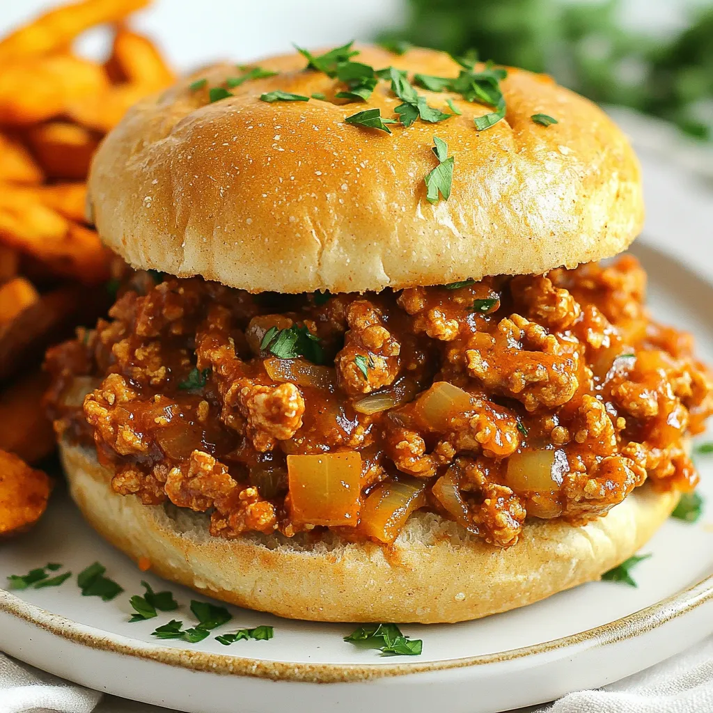 To make Cajun chicken sloppy joes, gather these key ingredients: - 1 lb ground chicken - 1 small onion, finely chopped - 1 bell pepper, finely chopped (any color) - 2 cloves garlic, minced - 1 tablespoon Cajun seasoning - 1 tablespoon Worcestershire sauce - 1 cup diced tomatoes (canned or fresh) - 1/2 cup chicken broth - 2 tablespoons olive oil - 4 whole wheat burger buns - Salt and pepper to taste - Fresh parsley, chopped (for garnish) You can enhance your sloppy joes with some optional ingredients: - Hot sauce for extra heat - Sliced jalapeños for crunch - Shredded cheese for creaminess - Avocado slices for richness When choosing fresh produce, keep these tips in mind: - Look for firm, unblemished bell peppers and onions. - Choose garlic cloves that are dry and firm. - If using fresh tomatoes, pick ones that feel heavy for their size. - Always check for freshness by smelling the produce; it should smell sweet and earthy. Selecting quality ingredients ensures your dish bursts with flavor! {{ingredient_image_1}} First, heat 2 tablespoons of olive oil in a large skillet over medium heat. Add 1 small, finely chopped onion and 1 finely chopped bell pepper. Cook these for about 5 minutes until they are soft. Next, stir in 2 minced garlic cloves and cook for 1 more minute. This will release a nice aroma. Now, raise the heat to medium-high. Add 1 pound of ground chicken and cook until it turns brown, about 6 to 7 minutes. Be sure to break it apart with a spoon. Once the chicken is fully cooked, sprinkle in 1 tablespoon of Cajun seasoning and 1 tablespoon of Worcestershire sauce. Stir everything well to mix the flavors. Now, pour in 1 cup of diced tomatoes and 1/2 cup of chicken broth. Mix it all together. Bring the mixture to a simmer and let it cook for 10 to 12 minutes. This helps the sauce thicken. You want a nice, thick texture for your Sloppy Joes. To finish, taste the mixture and add salt and pepper as needed. You can also adjust the Cajun seasoning if you want more heat. This step ensures your dish has great flavor and the right consistency. While your mixture is simmering, you can toast the burger buns. Use a separate pan or place them under a broiler. Toast until they are golden brown, which should take just a few minutes. This adds a nice crunch to your Sloppy Joes. Once the buns are toasted, it's time to assemble. Spoon a generous amount of the Cajun chicken mixture onto each bun. Top with the other half. Don't forget to garnish with fresh parsley for a pop of color and flavor. Enjoy your flavorful Cajun Chicken Sloppy Joes! You can easily change the spice in this dish. If you like it hot, add more Cajun seasoning. Start with a little extra, then taste and adjust. For less heat, use less seasoning. You can also add a touch of honey or brown sugar to balance the spice. This will give you a sweet contrast to the heat. If kids are eating, keep it mild. Everyone can enjoy their own version! Meal prep can save you time. Chop the onion, bell pepper, and garlic ahead of time. Store them in the fridge until you’re ready to cook. Cook the chicken mixture in batches if you want to make a bigger batch. This way, it cooks evenly. Make sure to stir often to prevent sticking. Keep an eye on the heat; too high can burn the mix. To make your Cajun chicken sloppy joes pop, serve them with sweet potato fries. They pair well with the spicy chicken. You can also add a side salad for some crunch. For a fun touch, sprinkle extra Cajun seasoning on top. Fresh parsley adds a nice color and taste. You could even serve them on a platter for a family-style meal. Everyone loves a good sloppy joe! Pro Tips Use Fresh Ingredients: For the best flavor, use fresh vegetables and herbs. Fresh produce elevates the dish and enhances the overall taste. Adjust the Spice Level: If you prefer a milder flavor, start with less Cajun seasoning and add more to taste as you cook. You can always add more heat but can’t take it away! Experiment with Toppings: Customize your Sloppy Joes with various toppings such as jalapeños, avocado, or cheese for extra flavor and texture. Make it Ahead: This dish can be made in advance and stored in the refrigerator for up to 3 days. Reheat before serving for a quick meal any day of the week. {{image_2}} You can switch the ground chicken for ground turkey or beef. Both options work well. Turkey gives a leaner taste, while beef adds richness. Just make sure to cook them fully. Ground pork is another option. It adds a nice, juicy flavor. Each protein brings a unique twist to the dish. For a vegetarian version, use lentils or black beans. They give a hearty texture. You can also use plant-based meat substitutes like tempeh or tofu. Both soak up flavor nicely. Just season them well with the Cajun spices. This keeps the dish tasty and fun for everyone. Get creative with add-ins! Try adding corn or diced bell peppers for crunch. You can also add diced jalapeños for more heat. For sauces, swap Worcestershire sauce for soy sauce or hot sauce. This changes the flavor profile and keeps things exciting. Don’t be afraid to experiment! Store leftovers in an airtight container. Let the dish cool down before sealing. This helps keep the chicken moist and tasty. You can keep it in the fridge for up to three days. Label the container with the date to keep track of freshness. To reheat, use a skillet on medium heat. Add a splash of chicken broth to keep it juicy. Stir often until it’s heated through. You can also microwave it. Cover the bowl with a damp paper towel to lock in moisture. Heat it in short bursts to avoid overcooking. For long-term storage, freeze the mixture in a freezer-safe container. Leave some space at the top to allow for expansion. It can last for up to three months. To use, thaw it in the fridge overnight. Then reheat it on the stove or microwave as mentioned before. Yes, you can make Cajun Chicken Sloppy Joes ahead of time. Simply prepare the chicken mixture and store it in the fridge for up to three days. When you are ready to serve, heat it in a pan or the microwave until warm. This saves you time on busy days. Cajun Chicken Sloppy Joes taste great with many sides. Here are some options: - Sweet potato fries - Coleslaw - Corn on the cob - Potato salad - Green salad These sides add balance to the meal and enhance the flavors. To make this dish gluten-free, use gluten-free burger buns. Check the Cajun seasoning for gluten, as some brands may contain it. You can even make your seasoning blend at home. This way, you can enjoy the dish without worry. We covered the essential ingredients for Cajun Chicken Sloppy Joes, plus tips for selecting fresh produce. I shared steps to cook the base and achieve the right texture. You learned about adjusting spices and meal prep best practices. We also explored variations and storage tips for leftovers. In closing, you have tools to make this dish personal, tasty, and fun. Enjoy the cooking journey and try new ideas. Your kitchen can create amazing flavors!
