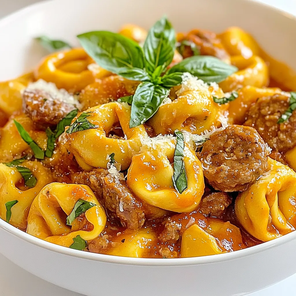 In this recipe, we need some tasty ingredients. Here’s what you’ll use: - 1 pound Italian chicken sausage, removed from casing - 1 onion, diced - 3 cloves garlic, minced - 1 bell pepper, diced (any color) - 2 cups marinara sauce - 1 cup vegetable broth - 12 ounces fresh cheese tortellini - 1 cup heavy cream - 1 teaspoon dried oregano - 1 teaspoon dried basil - Salt and pepper to taste - 1 cup shredded mozzarella cheese - Fresh basil leaves for garnish These ingredients combine to create a rich and creamy dish. The sausage adds a savory flavor, while the cheese tortellini brings a delightful texture. Marinara sauce gives the dish a nice, tangy base. Fresh basil leaves make a perfect garnish, adding a pop of color and freshness. Make sure to gather everything before you start cooking. This way, you’ll have an easier time preparing this delicious meal. Enjoy the cooking process! {{ingredient_image_1}} First, heat a skillet over medium heat. Add the Italian chicken sausage to the pan. Cook for about 5 to 7 minutes. Use a spoon to break the sausage into small pieces. Once browned, drain any excess fat. This helps keep the dish lighter. Next, transfer the cooked sausage to the slow cooker. Add the diced onion, minced garlic, and diced bell pepper. These veggies add flavor and color. Pour in the marinara sauce and vegetable broth. Stir in the dried oregano and basil for extra taste. Season with salt and pepper to your liking. Cover the slow cooker and set it on low for 4 hours. If you're short on time, use the high setting for 2 hours. After the cooking time, add the fresh cheese tortellini and heavy cream. Stir gently to mix. Cover again and cook for an additional 30 minutes on low or 15 minutes on high. When the tortellini is tender, stir in the shredded mozzarella cheese until it melts and becomes creamy. To make this dish even better, adjust the seasonings. You can add more oregano and basil for a stronger taste. If you love spice, try a pinch of red pepper flakes. For a richer flavor, use chicken broth instead of vegetable broth. To enhance creaminess, add the heavy cream slowly. Stir it well into the sauce. This helps it mix evenly. You can also use a whisk to blend it smoothly. If the sauce seems too thick, add more broth or cream until you reach your desired texture. For a beautiful presentation, serve the tortellini in large bowls. Top each bowl with fresh basil leaves and a sprinkle of mozzarella cheese. This adds color and makes it look fancy. For sides, garlic bread pairs perfectly. It soaks up the sauce nicely. A simple green salad adds freshness to the meal. You can also serve it with a light vinaigrette for extra zest. Pro Tips Use Fresh Ingredients: Fresh vegetables and herbs can elevate the flavor of your dish significantly. Opt for fresh basil and seasonal bell peppers for a vibrant taste. Customize Your Sausage: Experiment with different types of sausage such as spicy Italian or turkey sausage for a unique twist on the classic flavor. Adjust Creaminess: If you prefer a lighter version, you can substitute half-and-half or a non-dairy cream alternative instead of heavy cream. Perfect Tortellini Cooking: To avoid overcooking, add the tortellini during the last 30 minutes of cooking and check for doneness frequently. {{image_2}} You can switch up the sausage for more flavor. Try spicy Italian sausage or turkey sausage for a lighter option. Both give a nice twist to the dish. You can also use plant-based sausage if you want a vegetarian meal. For veggies, consider adding spinach or zucchini. Both cook well in the slow cooker and boost nutrition. You can also toss in mushrooms for a hearty texture. If you need gluten-free options, look for gluten-free tortellini. Many brands offer this choice now, so it's easier than ever. Just check the package to be sure. For lower-calorie versions, use less heavy cream. You can swap in low-fat milk to keep it creamy. You can also reduce the amount of cheese or use a lighter cheese. This keeps the taste without too many calories. After you enjoy your Slow Cooker Cheese Tortellini and Sausage, you may have some leftovers. Let the dish cool down to room temperature first. This helps to keep the flavors fresh. Once cooled, transfer the leftovers to airtight containers. Glass or plastic containers work well. Make sure to seal them tightly to prevent air from getting in. Label the containers with the date. This way, you remember when you stored them. To reheat the dish, the best method is using the stove or microwave. On the stove, heat it in a pot over low heat. Stir often to warm it evenly. If you use a microwave, heat it in short bursts. Stir between each burst to avoid hot spots. Enjoy the meal within three to four days for the best taste. If stored correctly, it can last up to a week. Yes, you can use frozen tortellini. Just add it to the slow cooker for the last 30 minutes of cooking. It will cook perfectly and still taste great. To make this dish vegetarian, swap the sausage for a plant-based option. You can also use mushrooms or zucchini for added flavor and texture. You can use half-and-half, whole milk, or a plant-based cream. These options will give you a creamy texture without the heaviness. Yes, you can! Start by browning the sausage in a pot, then add the veggies and sauces. Let it simmer for about 30 minutes. Stir in the tortellini and cream last. The tortellini is done when it is tender and floats to the top of the sauce. This usually takes about 30 minutes on low heat. This recipe uses simple ingredients like chicken sausage, fresh tortellini, and marinara sauce. I shared easy steps for cooking in a slow cooker. I also highlighted tips for flavor and possible swaps for different diets. In the end, making this dish is fun and rewarding. With little effort, you can create a tasty meal everyone will enjoy. Enjoy your cooking journey!