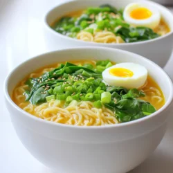 - 2 packs instant ramen noodles (any flavor) - 4 cups vegetable broth - 3 tablespoons sesame oil - 5 cloves garlic, minced - 2 tablespoons soy sauce (or tamari for gluten-free) - 1 tablespoon rice vinegar - 1 teaspoon red pepper flakes (adjust for spice preference) - 1 cup baby spinach (or any leafy greens) - 1/2 cup sliced green onions - 1 tablespoon sesame seeds (for garnish) - Optional: Soft-boiled eggs, halved (for protein) You will want to gather these ingredients before you start. Instant ramen noodles are the base. They cook fast and soak up flavor well. The vegetable broth adds depth and warmth. Next, sesame oil brings a nutty taste. Garlic packs a punch and gives aroma. Soy sauce or tamari adds saltiness. Rice vinegar adds a hint of tang. Red pepper flakes bring a kick, and you can adjust that to your liking. The baby spinach or leafy greens add color and nutrition. Green onions bring a fresh crunch, while sesame seeds add a lovely finish. If you want more protein, soft-boiled eggs are a great choice. They add creaminess and richness to the dish. Having these ingredients ready will help you make this meal quick and easy! Start by heating 4 cups of vegetable broth in a large saucepan. Place it over medium heat. You want to bring it to a gentle simmer. This means small bubbles will rise slowly. A gentle simmer keeps the broth flavorful without boiling it too hard. Grab a separate skillet and add 3 tablespoons of sesame oil. Heat it over medium heat. Then, add 5 minced garlic cloves and 1 teaspoon of red pepper flakes. Sauté the garlic for 1-2 minutes. You want it fragrant but not browned. This step adds depth to your broth. Carefully pour the sautéed garlic mixture into the simmering broth. Then, mix in 2 tablespoons of soy sauce and 1 tablespoon of rice vinegar. Stir well to combine everything. Let the broth simmer for another 2-3 minutes. This helps the flavors meld together nicely. Now, it’s time to cook the noodles. Add 2 packs of instant ramen noodles to the broth. Follow the package instructions for timing, usually about 3-4 minutes. Keep an eye on them to check for doneness. You want them tender, not mushy. In the last minute of cooking, add 1 cup of baby spinach to the pot. Stir gently, allowing it to wilt slightly. The spinach adds color and nutrition to your ramen. Once the noodles are cooked, ladle the ramen into deep bowls. Top with sliced green onions and sprinkle with sesame seeds. For a protein boost, add half of a soft-boiled egg if you like. This adds a nice touch to your meal. Serve it hot and enjoy! To make your Minute Garlic Sesame Ramen even tastier, consider adjusting the spice levels. Add more red pepper flakes if you enjoy heat. For a milder dish, use less or skip them altogether. You can also add a splash of chili oil for a different kick. For toppings, think beyond the basics. Try soft-boiled eggs for protein. You can also add sliced mushrooms, bamboo shoots, or toasted nori. These toppings add flavor and texture, making your ramen more fun to eat. Cooking the noodles correctly is crucial. Follow the package instructions closely to avoid overcooking. Noodles should be tender, not mushy. Keep an eye on the timer! The broth needs to be heated properly too. Start with a gentle simmer to bring all the flavors together. If it's boiling too hard, it can change the taste. Simmering lets the garlic and spices infuse the broth just right. To serve your ramen like a pro, choose deep bowls. This helps keep the broth hot and looks appealing. After ladling the ramen, add extra green onions on top. A sprinkle of sesame seeds gives a nice touch too. Using garnishes effectively makes your dish pop. A few fresh spinach leaves add color and freshness. The soft-boiled egg half looks great and makes your meal feel extra special. Enjoy your beautiful, tasty creation! {{image_2}} You can switch up your ramen by using different noodle types. Try rice noodles or soba noodles for a unique taste. Each type brings its own texture and flavor to the dish. If you want a richer broth, use chicken broth instead of vegetable broth. This small change can add a new depth to the flavor. For those who need gluten-free meals, use tamari instead of soy sauce. Tamari has a similar taste but fits into gluten-free diets. You can also make this dish vegan by leaving out the soft-boiled eggs. The ramen will still be tasty and filling without them. Seasonal vegetables can make your ramen shine. In spring, add asparagus or peas. In fall, try mushrooms or pumpkin. These veggies can change the dish's vibe and add fresh flavors. You can also adjust flavors based on different cuisines. For a spicy twist, add kimchi for a Korean flair. Or toss in some miso for a comforting Japanese touch. Each change can turn a simple ramen into a new experience. To store your Minute Garlic Sesame Ramen, let it cool first. Use an airtight container to keep it fresh. You can refrigerate it for up to three days. Make sure to separate the broth from the noodles if you can. This keeps the noodles from getting too soggy. When it’s time to eat your leftovers, there are a few ways to reheat them. You can use the stove or microwave. If using the stove, heat the broth in a pot. Add the noodles and stir until warm. If microwaving, place it in a bowl. Heat it in short bursts, stirring in between. To keep the flavor, don’t heat it too long. Overheating can change the taste and texture. If it looks dry, add a splash of broth or water. This helps bring back the original taste. For quick meals, you can prep the ingredients ahead of time. Chop your garlic and green onions and store them in the fridge. You can also measure out the sesame oil, soy sauce, and rice vinegar. Keep them in small containers for easy access. Cook the noodles separately if you want them fresh. Store them in a sealed bag. When you’re ready to eat, just combine the prepped ingredients with fresh noodles and broth. This makes your cooking quick and simple! Yes, you can prepare the broth and the noodles in advance. Store the broth in the fridge. Keep the noodles separate. When ready to eat, heat the broth and add the noodles. This keeps them from getting mushy. To add heat, increase the red pepper flakes. You can also add fresh chili slices or chili oil. Adjust it to your heat level. Start small and taste as you go. You can add soft-boiled eggs for creaminess. Cooked chicken, tofu, or shrimp work well too. These options make the meal more filling and flavorful. Yes, you can use vegetable oil or olive oil. However, sesame oil adds a unique nutty flavor. If you want the right taste, stick with sesame oil if possible. Stored properly, this ramen lasts about 3 days in the fridge. Keep the broth and noodles separate for best taste. Reheat gently to enjoy later. This article detailed a quick and tasty Minute Garlic Sesame Ramen recipe. I shared ingredients, step-by-step instructions, and helpful tips to improve flavor and presentation. You learned how to customize this meal with different ingredients and dietary options. Feel free to adapt the recipe for variety. Enjoy creating your own flavorful twist. Keep it simple, and remember to share your ramen creations with friends!