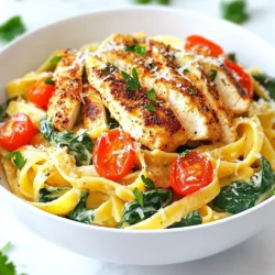 - 2 boneless, skinless chicken breasts - 8 oz fettuccine pasta - 1 tablespoon Cajun seasoning - 2 tablespoons olive oil - 1 small onion, finely chopped - 3 cloves garlic, minced - 1 cup heavy cream - 1 cup chicken broth - 1 cup cherry tomatoes, halved - 1 cup spinach - Salt and pepper to taste - Grated Parmesan cheese for serving - Chopped fresh parsley for garnish - Chicken breasts: They provide protein and a rich flavor. - Fettuccine pasta: This pasta grabs the sauce well, making each bite tasty. - Cajun seasoning: It adds spice and depth to the dish. - Olive oil: This helps cook the chicken and adds a nice flavor. - Onion and garlic: They create a flavorful base for the sauce. - Heavy cream: This gives the sauce its creamy texture. - Chicken broth: It adds moisture and enhances the chicken flavor. - Cherry tomatoes: These bring sweetness and color. - Spinach: It adds nutrition and a pop of green. - Parmesan cheese: This finishes the dish with a salty kick. - Parsley: This is for garnish, adding freshness and color. - Chicken breasts: You can use thighs for more flavor or even shrimp. - Fettuccine: Any pasta type works, like penne or spaghetti. - Heavy cream: Substitute with half-and-half for a lighter sauce. - Cajun seasoning: Make your own using paprika, cayenne, and garlic powder. - Spinach: Kale or arugula can replace spinach for different flavors. - Parmesan cheese: Grated mozzarella or nutritional yeast work as good swaps. These ingredients and their roles create a creamy, spicy dish that everyone will love. Feel free to mix and match to find your best version! {{ingredient_image_1}} First, take 8 ounces of fettuccine pasta. Bring a big pot of salted water to a boil. Add the pasta and cook it according to the package instructions. The pasta should be al dente, firm yet tender. Once done, drain the pasta and set it aside. This step makes sure your pasta is ready when you need it later. Next, grab 2 boneless, skinless chicken breasts. Season them well with 1 tablespoon of Cajun seasoning, salt, and pepper. Make sure to cover both sides. Heat 2 tablespoons of olive oil in a large skillet over medium heat. Carefully add the chicken breasts and cook for about 6 to 7 minutes on each side. You want them golden brown and fully cooked. Once done, remove them from the skillet and let them rest. After resting, slice the chicken into strips. In the same skillet, add a finely chopped small onion. Sauté it for 2 to 3 minutes until it becomes translucent. Then, add 3 cloves of minced garlic. Cook for another minute, stirring to release that nice aroma. Pour in 1 cup of chicken broth to deglaze the pan. Scrape any bits from the bottom to add flavor. Let this simmer for about 2 minutes. Now, lower the heat and mix in 1 cup of heavy cream. Stir until everything is well combined. Next, add 1 cup of halved cherry tomatoes and 1 cup of spinach. Cook this mixture until the spinach wilts and the tomatoes soften. Finally, toss in the cooked fettuccine and sliced chicken. Mix everything well, ensuring it is heated through. Adjust the seasoning with extra salt and pepper if needed. To boost the taste of your Creamy Cajun Chicken Pasta, use fresh herbs. Fresh parsley adds brightness. You can also add a squeeze of lemon juice for zing. A pinch of cayenne pepper gives extra heat if you love spice. Consider adding smoked paprika for a smoky taste. Mixing in some sautéed bell peppers or mushrooms can add depth too. One common mistake is overcooking the chicken. Make sure the chicken reaches 165°F for safety. Another mistake is not seasoning the pasta water. Salt the water before cooking the fettuccine for better flavor. Don't skip resting the chicken after cooking; this keeps it juicy. Lastly, avoid rushing the sauce. Let it simmer and thicken well for the best texture. You will need a large skillet to cook the chicken and sauce. A pot for boiling water is essential for the pasta. Use a meat thermometer to ensure the chicken is cooked properly. A wooden spoon helps stir your sauce without scratching the pan. Lastly, have a good knife for slicing the chicken and chopping veggies. These tools will make your cooking easier and more enjoyable. Pro Tips Use Fresh Ingredients: Fresh chicken, spinach, and tomatoes will elevate the flavor of your dish significantly. Always opt for high-quality ingredients for the best results. Adjust the Spice Level: If you prefer a milder dish, reduce the amount of Cajun seasoning or add it gradually to taste. You can also balance the heat with a touch of honey or sugar. Perfectly Cooked Pasta: To prevent the fettuccine from becoming mushy, cook it just until al dente, then drain and toss it immediately with the sauce to keep it from sticking together. Garnish Generously: Don’t skip the grated Parmesan and fresh parsley on top. They add not only flavor but also a beautiful presentation to your dish. {{image_2}} You can easily make a vegetarian version of this dish. Start with the same creamy sauce base. You’ll skip the chicken and add hearty veggies instead. Try using mushrooms, zucchini, or bell peppers. These add great texture and flavor. Cook the veggies until tender before adding the sauce. This keeps the dish rich and satisfying without meat. If you want to switch up the protein, shrimp works well. Just sauté the shrimp until they turn pink, about 2-3 minutes per side. You can also use sausage for a spicy kick. Just slice it and cook until browned. Both options give a new twist to the classic Cajun flavor. Boost the nutrition by adding more vegetables. Broccoli, asparagus, or peas can work wonders. Toss them in with the onions. This way, they cook until tender and flavorful. Adding extra veggies not only brightens the dish but also makes it more colorful and appealing. To keep your leftover Creamy Cajun Chicken Pasta fresh, place it in an airtight container. This helps to keep moisture in and prevents drying out. Make sure it cools to room temperature before sealing. It’s best to eat leftovers within three days for the best taste. When you’re ready to enjoy leftovers, I recommend reheating on the stove. Place the pasta in a skillet over low heat. Add a splash of chicken broth or extra cream to keep it from drying out. Stir it gently until warmed through. You can also use a microwave. Just cover it and heat in short bursts, stirring in between. If you want to store Creamy Cajun Chicken Pasta for longer, freezing is a great option. Portion the pasta into freezer-safe containers. Make sure to leave some space at the top, as the pasta will expand. It can stay in the freezer for up to three months. When you're ready to eat, thaw it in the fridge overnight before reheating. You can make the pasta less creamy by cutting back on the heavy cream. Use only half a cup instead of a full cup. You can add more chicken broth to keep it moist. Another option is to mix in a bit of pasta water, which can help thin the sauce. This way, you still keep flavor but reduce richness. Yes, you can use different types of pasta. Penne, rigatoni, or even spaghetti work well. The key is to cook the pasta according to the package instructions. Each type brings a unique texture and can change how the sauce clings to it. Choose what you like best! You can use half-and-half or whole milk as a substitute for heavy cream. This option will make the dish lighter. For a dairy-free choice, try coconut milk or cashew cream. Each alternative will give you a different flavor, so pick one that fits your taste! This blog post covered how to make Creamy Cajun Chicken Pasta. You learned about the key ingredients and their roles. I shared step-by-step instructions for cooking and tips to enhance flavor. We also explored variations like vegetarian options and how to store leftovers. In cooking, adapting recipes makes food fun. Experiment with flavors and ingredients. Enjoy the process, and don’t be afraid to make it your own!