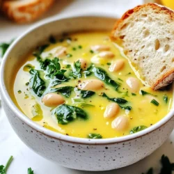 To make this soup, you will need the following main ingredients: - 1 can (15 oz) white beans (cannellini or great northern), drained and rinsed - 1 tablespoon olive oil - 1 small onion, finely chopped - 2 cloves garlic, minced - 1 carrot, diced - 1 celery stalk, diced - 4 cups vegetable broth - 1 teaspoon dried oregano - 1 teaspoon dried thyme - Zest of 1 lemon - 2 tablespoons lemon juice - ½ cup coconut cream or heavy cream - Salt and pepper to taste - Fresh spinach (about 2 cups) - Fresh parsley, chopped (for garnish) You can enhance the soup's flavor with these optional ingredients: - A pinch of red pepper flakes for heat - A bay leaf for depth - A squeeze of fresh lime juice for brightness These additions can make your soup even more special. Experimenting with flavors adds a personal touch to your dish. For this soup, I recommend using either cannellini or great northern beans. These beans are creamy and hold their shape well. They provide a nice texture and blend perfectly with the other flavors. If you want a slight twist, you can also use navy beans. They have a similar taste and texture. Remember, the key is to choose beans that create a creamy base for your soup. {{ingredient_image_1}} Start with a large pot. Heat one tablespoon of olive oil on medium heat. Add a finely chopped onion and sauté it for about 3-4 minutes. You want it to be soft and clear. Next, toss in a diced carrot and a diced celery stalk. Cook these for another 5 minutes. This step builds a great flavor base. Then, add two cloves of minced garlic, one teaspoon of dried oregano, and one teaspoon of dried thyme. Stir for about one minute until you smell the herbs. Now, pour in four cups of vegetable broth. Add one can of drained and rinsed white beans. You can use either cannellini beans or great northern beans. Bring this mix to a gentle simmer. Let it cook for about 10 minutes. This helps all the flavors blend together. The beans should get warm and soft. After simmering, it’s time to blend. Use an immersion blender to puree part of the soup. Leave some beans chunky for texture. If you don’t have an immersion blender, carefully transfer some soup to a regular blender, then return it to the pot. Next, stir in the zest of one lemon and two tablespoons of lemon juice. Add half a cup of coconut cream or heavy cream. Mix it well. Let the soup simmer for another 5 minutes. Just before serving, add about 2 cups of fresh spinach. Stir until it wilts. Finally, season with salt and pepper to taste. To get the best texture in your soup, blend it well. I recommend using an immersion blender. This tool lets you mix right in the pot. It keeps some beans whole for a nice bite. If you don’t have one, you can use a regular blender. Just be careful when transferring hot soup. A smooth soup feels rich and creamy. Herbs and spices make a big difference. I love using dried oregano and thyme for that Tuscan flair. If you want more flavor, add fresh herbs. Fresh basil or thyme can brighten the taste. You can also try red pepper flakes for a kick. Always taste and adjust the salt and pepper. This helps balance all the flavors in the soup. Garnishing adds a nice touch. I like to sprinkle fresh parsley on top. It looks pretty and tastes fresh. You can also drizzle a bit of coconut cream for extra richness. Serve the soup with crusty bread on the side. This makes it perfect for dipping. Enjoy it warm for a cozy meal! Pro Tips Use Fresh Herbs: Fresh herbs like parsley or basil can elevate the flavor profile of your soup. Add them just before serving for a burst of freshness. Adjusting Creaminess: If you prefer a creamier soup, simply add more coconut cream or heavy cream to reach your desired consistency. Enhance with Lemon: For a more pronounced lemon flavor, increase the lemon zest and juice slightly. This adds a bright note to the soup. Meal Prep Friendly: This soup freezes well. Make a double batch and freeze portions for quick and easy meals on busy days. {{image_2}} You can easily swap ingredients in this soup. If you follow a vegan diet, use vegetable broth and coconut cream. This keeps it creamy without dairy. For gluten-free needs, check your broth's label. Many broths are gluten-free, making this soup safe for you. If you're allergic to certain vegetables, mix and match. Use what you love! Coconut cream adds a nice touch of sweetness. If you prefer, use heavy cream for a richer taste. Almond milk or oat milk works as a lighter choice. These options keep the soup creamy yet dairy-free. The key is to find what suits your taste. Each choice brings a new flavor to the soup. Want to boost the nutrition? Add cooked chicken, turkey, or tofu. These options pack in protein and make the soup heartier. For veggie lovers, add kale, zucchini, or bell peppers. They add color and crunch. You can even toss in some corn for sweetness. The soup welcomes many flavors, so be creative! To store leftover soup, let it cool first. Use an airtight container to keep it fresh. You can store it in the fridge for up to three days. Make sure to label the container with the date. This helps you track how long it’s been stored. When reheating, pour the soup into a pot. Warm it over low heat, stirring often. This helps the flavors mix well again. If the soup seems thick, add a splash of vegetable broth or water. Heat until it’s hot but not boiling. This keeps the cream from splitting. To freeze the soup, use freezer-safe containers. Leave some space at the top for expansion. The soup can stay in the freezer for up to three months. When ready to eat, thaw it overnight in the fridge. Reheat it on the stove as described above for the best taste. Yes, you can make this soup in advance. It tastes even better the next day. Just store it in the fridge. The flavors blend nicely as it cools. To reheat, warm it gently on the stove. Stir it well to mix the flavors again. Absolutely! This soup is great for meal prep. You can make a large batch and store it in portions. Use airtight containers for easy grab-and-go meals. It stays fresh in the fridge for about 3-4 days. You can also freeze it for up to 3 months. Just remember to leave space in the container for expansion. This soup pairs well with crusty bread or a fresh salad. You might also enjoy it with a side of grilled cheese. For a heartier meal, try serving it with roasted vegetables or a grain bowl. Each of these sides will complement the soup's creamy and lemony flavors perfectly. We explored the key ingredients for Creamy Tuscan White Bean Lemon Soup, from essential beans to tasty add-ins. I shared step-by-step instructions to help you make it smooth and flavorful. Plus, you learned tips for perfecting texture and flavor adjustments. I also covered variations for diet changes and storage advice. In my view, this soup is a cozy dish that’s simple and tasty. You can enjoy it now or save it for later. With its many options, you can customize it just for you.