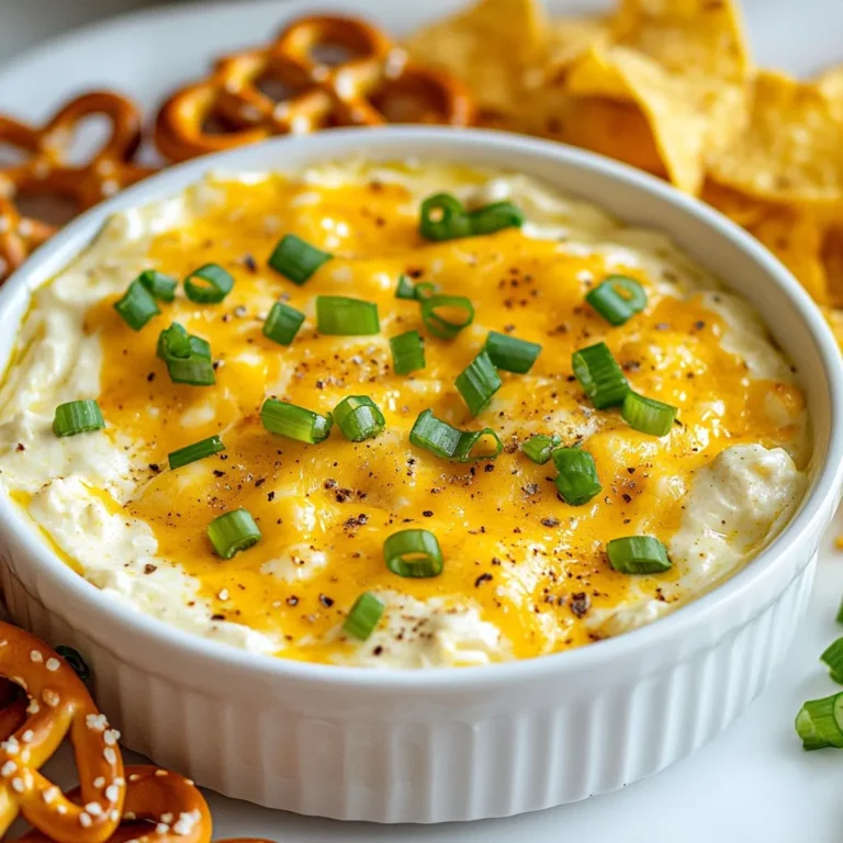 To make a great beer cheese dip, you need a few key ingredients: - 1 cup cream cheese, softened - 1 cup shredded sharp cheddar cheese - 1/2 cup shredded mozzarella cheese These cheeses give the dip its rich and creamy texture. Cream cheese adds a smooth base, while sharp cheddar gives a nice bite. The mozzarella helps create that gooey stretch we all love. For a flavor boost, consider these ingredients: - 1/2 cup non-alcoholic beer or beer-flavored soda - 1 tablespoon Dijon mustard - 1 teaspoon garlic powder - 1 teaspoon onion powder - 1 teaspoon smoked paprika The non-alcoholic beer or soda adds a unique twist. Dijon mustard brings a tangy note. Garlic powder, onion powder, and smoked paprika add depth and warmth to the dip. To make your dip even better, think about these options: - Chopped scallions for garnish - Dipping options like pretzels, tortilla chips, or fresh veggies Chopped scallions add a fresh touch. Serve the dip with pretzels or tortilla chips for a crunchy contrast. Fresh veggies also make a great, healthy option. {{ingredient_image_1}} - In a medium bowl, combine: - 1 cup cream cheese, softened - 1 cup shredded sharp cheddar cheese - 1/2 cup shredded mozzarella cheese Mix these cheeses until they are smooth and well combined. This step ensures the dip feels rich and creamy. - Gradually add in: - 1/2 cup non-alcoholic beer (or beer-flavored soda) Stir constantly as you mix. This helps the beer blend with the cheese, creating a nice and creamy base. - Pour the mixture into a medium saucepan over medium heat. This is where the magic happens! Stir the dip frequently for about 5-7 minutes. Keep an eye on it. You want it warm and bubbling. - Ensure a creamy consistency by stirring well. If it seems too thick, you can add a bit more beer. This keeps your dip smooth and easy to scoop. - Transfer the warm dip to a serving bowl. A nice bowl makes it look even tastier! - Garnish the dip with chopped scallions for a fresh touch. This adds color and a hint of onion flavor. Serve your dip with pretzels, crispy tortilla chips, fresh veggies, or bread slices for dipping. Enjoy every bite! To get that creamy texture, start with softened cream cheese. Mix it well with the shredded cheddar and mozzarella. This helps create a smooth base. When you add the non-alcoholic beer, do it slowly. Stir as you pour. This keeps the mix creamy. If it feels too thick, add more beer a little at a time. Seasoning is key. After mixing in the spices, taste it. You want the dip to be rich and flavorful. If it needs more kick, add a touch of salt or smoked paprika. Adjust until it’s just right. Beer cheese dip is great with many dippers. Pretzels are a classic choice. They add a nice crunch. Crispy tortilla chips also work well. For a fresh touch, use raw veggies like carrots or celery. Bread slices are another fun option to consider. Serve the dip warm. It tastes best when it’s hot and bubbly. If it cools down, pop it back in the microwave for a quick reheat. Want to spice things up? Add some extra cheese like Gouda or Blue cheese. These can give your dip a new depth of flavor. You can also add spices. A pinch of cayenne can bring heat. Different types of beer can change the dip's taste. A light beer makes it mild and smooth. Dark beers add richness and depth. Experiment to find your favorite blend! Pro Tips Choose Your Cheese: For a richer flavor, consider using a blend of cheeses such as Gruyère or Gouda along with the cheddar and mozzarella. Beer Alternatives: If you prefer, you can substitute non-alcoholic beer with a beer-flavored soda for a unique sweetness and flavor profile. Make It Spicy: Add a pinch of cayenne pepper or some diced jalapeños to the mix for an extra kick of heat. Perfect Dipping Options: Serve with a variety of dippers like pretzels, vegetables, or bread to cater to different tastes and preferences. {{image_2}} When you make beer cheese dip, the beer you choose can change the taste. Light beers give a crisp flavor. They keep the dip fresh and bright. Dark beers add rich, deep notes. They bring a warmth that can be nice in colder months. If you want to skip alcohol, try non-alcoholic beer. It offers similar flavor without the buzz. Beer-flavored soda can also work for a fun twist. The type of cheese you use can change your dip. While sharp cheddar is a classic choice, you can mix it up. Use Gouda for a smooth and creamy texture. Blue cheese adds a bold and tangy taste. Mixing different cheeses gives your dip a unique flavor. Experiment with what you like best. You might discover a new favorite combo! If you love heat, consider adding spice! Jalapeños give a nice kick. You can chop them finely and mix them in. Other spicy ingredients, like hot sauce or chili powder, also work well. Just remember to start small. You can always add more heat, but it’s hard to take it out. A spicy beer cheese dip is perfect for game day or any gathering! To keep your beer cheese dip fresh, store it in an airtight container. Place it in the fridge right after serving. This dip is best enjoyed within three days. After that, the flavors may change, and it may not taste as good. When reheating the dip, aim to keep its creamy texture. The stovetop method works best. Pour the dip into a saucepan. Heat it over low heat, stirring often. This ensures even warming without burning. If you prefer the microwave, use a microwave-safe bowl. Heat it in short bursts, stirring between each one. You can freeze beer cheese dip for later use. To do this, place it in a freezer-safe container. Leave some space at the top for expansion. The dip can be stored for up to three months. When you’re ready to enjoy it again, thaw it in the fridge overnight. Reheat it gently on the stovetop or microwave to restore its creamy texture. Yes, you can use regular beer in this dip. It will add a richer, bolder flavor. Non-alcoholic beer keeps the dip lighter and more child-friendly. If you choose regular beer, start with less. Taste as you mix to find the right balance. Beer cheese dip lasts about 3 to 5 days in the fridge. Store it in an airtight container. Always check for signs of spoilage before eating. If it smells or looks off, throw it away. You can use Greek yogurt or dairy-free cream cheese. Both options will give you a creamy texture. Greek yogurt adds tang, while dairy-free cream cheese keeps it smooth. You can even use cottage cheese for a lighter version. In this article, we explored how to make a tasty beer cheese dip. We covered main ingredients like cheeses and flavor enhancers. You learned the steps for preparation, cooking, and serving. We also shared tips for perfect texture and varied beer options. Don't forget the garnishes! Now, you can impress friends and family with your homemade dip. Experiment with flavors and get creative with pairings. Enjoy every cheesy bite!