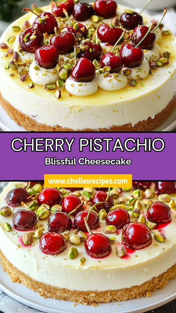 Indulge in this Cherry Pistachio Cheesecake, a delightful twist on the classic cherry cheesecake recipe! This no-bake cheesecake combines creamy cream cheese dessert textures with sweet cherries and crunchy pistachios for a perfect treat. Looking for an easy cheesecake recipe? This one is a showstopper that's easy to make and even easier to love. Save this recipe for your next gathering! #CherryCheesecake #PistachioCheesecake #NoBakeCheesecake #EasyCheesecakeRecipe