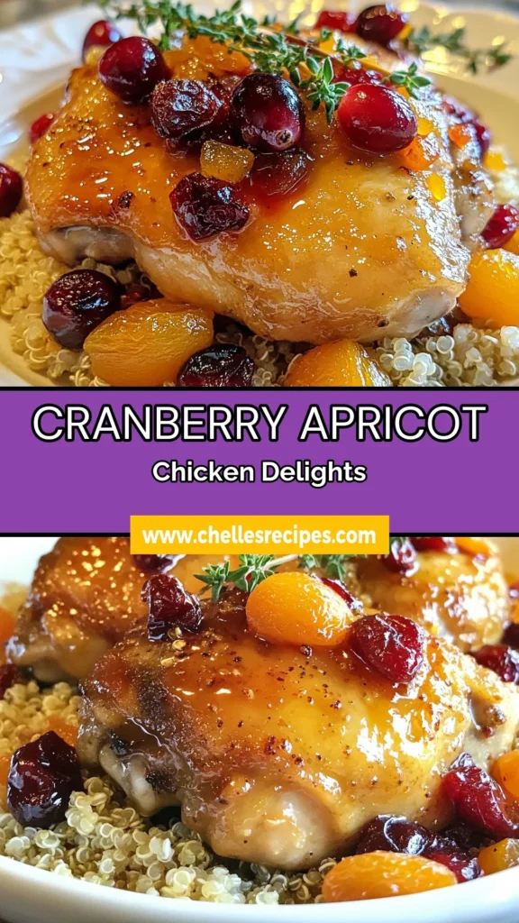 Discover the deliciousness of Cranberry Apricot Chicken Thighs, an easy chicken dinner recipe that combines savory and sweet flavors! This baked chicken thigh recipe features tender chicken thighs with cranberries and dried apricots, making it a perfect weeknight meal. Impress your family with this simple yet flavorful dish tonight! Save this savory fruit chicken recipe for your next meal! #CranberryApricotChickenThighs #EasyChickenDinner #BakedChickenThighRecipe #SavoryFruitChickenRecipe