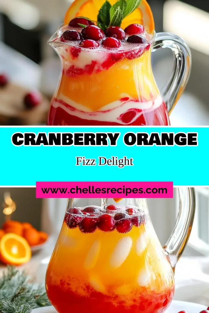 Looking for the perfect festive drink? Try this Cranberry Orange Sparkler recipe! This refreshing holiday drink combines tangy cranberry juice with freshly squeezed orange juice and sparkling water for a delightful non-alcoholic mocktail. Perfect for easy party beverages, it's a must-have at your gatherings. Serve it garnished with fresh cranberries, orange slices, and mint for a vibrant touch. Save this recipe for your next celebration! #CranberryOrangeMimosa #MocktailRecipes #HolidayDrinks #PartyCocktails