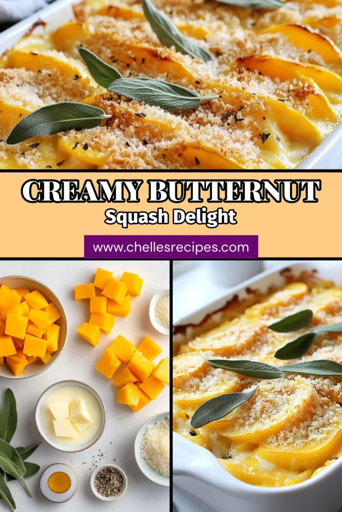 Indulge in the cozy flavors of our cheesy butternut squash gratin, a perfect fall vegetable recipe! This creamy squash bake is layered with thin slices of butternut squash, fresh sage, and a delightful blend of Gruyère and Parmesan cheeses. Ideal as a side dish or a hearty vegetarian main, this sage gratin recipe will impress your guests. Save this cheesy butternut squash dish for your autumn meals! #ButternutSquashGratin #FallRecipes #SageGratin #CreamySquashBake