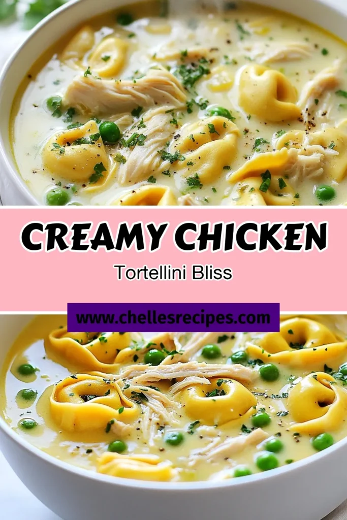 Warm up with this delicious Creamy Chicken Tortellini Soup, the ultimate comfort food! This Easy Tortellini Soup is perfect for busy weeknights, combining shredded chicken, tender tortellini, and vibrant veggies in a rich, homemade broth. This Chicken Tortellini Soup Recipe will be a family favorite in no time! Discover how to make your own Homemade Chicken Tortellini Soup today! Save this recipe for a cozy night in! #ChickenTortelliniSoup #EasySoupRecipe #ComfortFood #HomemadeSoup