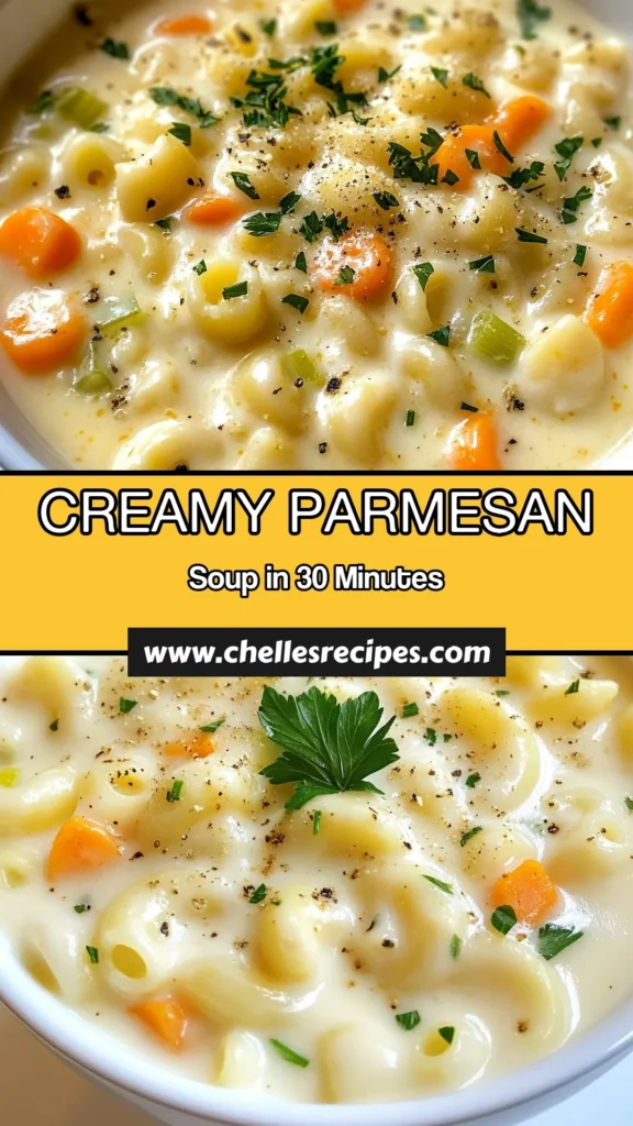 Discover the ultimate comfort food with this Creamy Parmesan Ditalini Soup recipe! Made with ditalini pasta and rich vegetable broth, this easy creamy soup recipe is perfect for cozy dinners. Featuring savory Parmesan cheese, it’s a delicious twist on classic ditalini pasta recipes that your family will love. Try this quick dish today and enjoy a warm bowl of goodness! Save this recipe for later! #CreamyParmesanDitaliniSoup #EasyCreamySoup #DitaliniPasta #ParmesanCheeseSoup