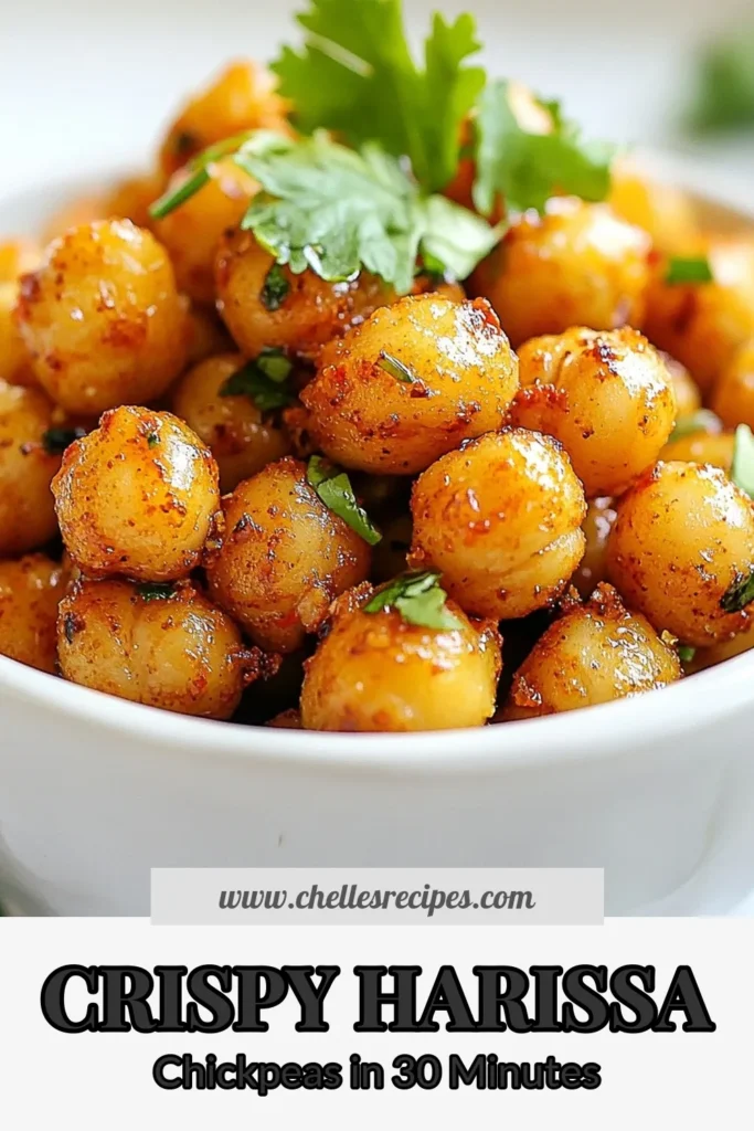 Discover the irresistible spiced harissa chickpeas recipe that transforms simple chickpeas into a flavorful snack! This roasted chickpeas with harissa blend is perfect for a healthy chickpea recipe, offering a delicious kick for vegan chickpea snacks. Enjoy spicy chickpeas oven-roasted to crispy perfection. Try this easy recipe today and elevate your snacking game! Save it now for your next culinary adventure! #VeganSnacks #ChickpeaRecipes #HealthyEats #SpicySnacks