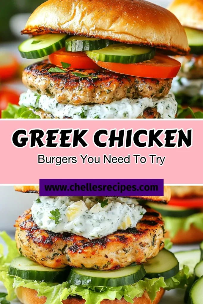 Discover the ultimate Greek chicken burgers that are healthy and bursting with flavor! This delicious recipe features juicy chicken infused with feta cheese and spices, topped with a creamy tzatziki sauce made from Greek yogurt. Perfect for a summer barbecue or a quick weeknight meal, these feta chicken burgers are sure to impress. Try this healthy chicken burger recipe and transform your dinner routine. Save this recipe for later! #GreekChickenBurgers #HealthyRecipes #FetaChickenBurgers #TzatzikiSauce
