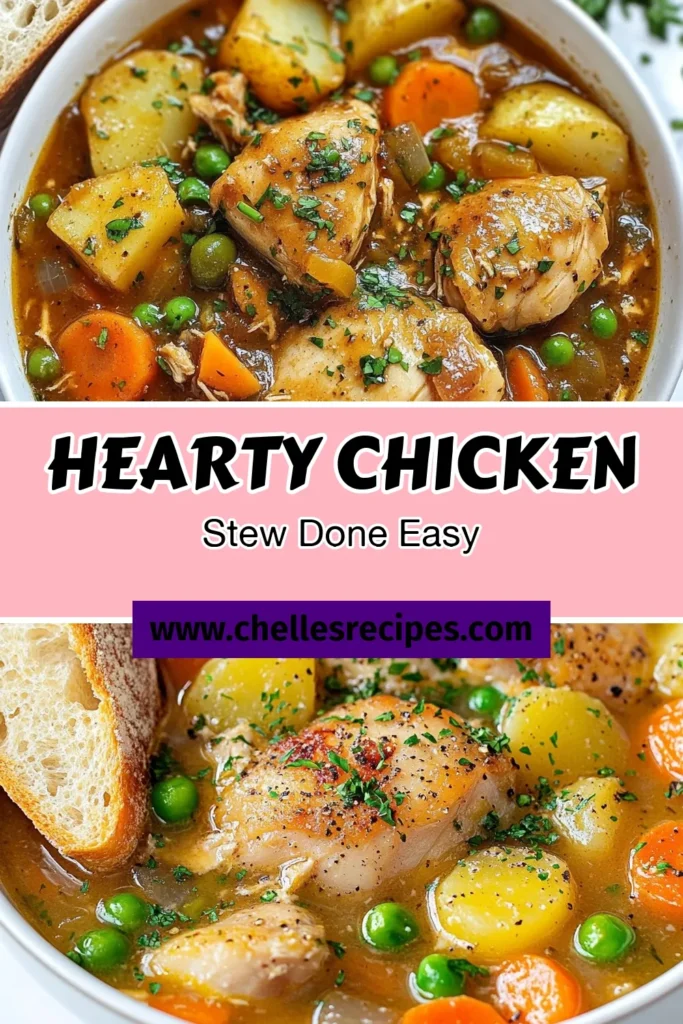 Warm up with this delicious slow cooker chicken stew, an easy slow cooker recipe perfect for cozy nights. Packed with tender chicken, hearty vegetables, and flavorful herbs, this cozy chicken stew recipe is both comforting and nutritious. Serve it hot with crusty bread for a complete meal. Save this chicken stew with vegetables recipe to enjoy on a chilly day! Try it today! #SlowCookerRecipes #ChickenStew #ComfortFood #HeartyMeals