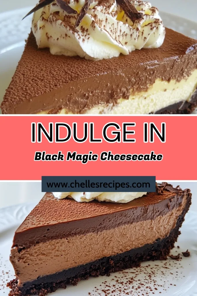 Indulge in the decadence of Black Magic Chocolate Cheesecake, a rich chocolate cheesecake recipe perfect for any occasion. This dark chocolate cheesecake is not only easy to make but also a show-stopper among rich cheesecake desserts. With just a few simple ingredients, you can create a creamy masterpiece your guests will love. Try this easy cheesecake recipe and savor every bite! Save this recipe and share the joy. #ChocolateCheesecake #CheesecakeRecipe #EasyDesserts #BakingDelights
