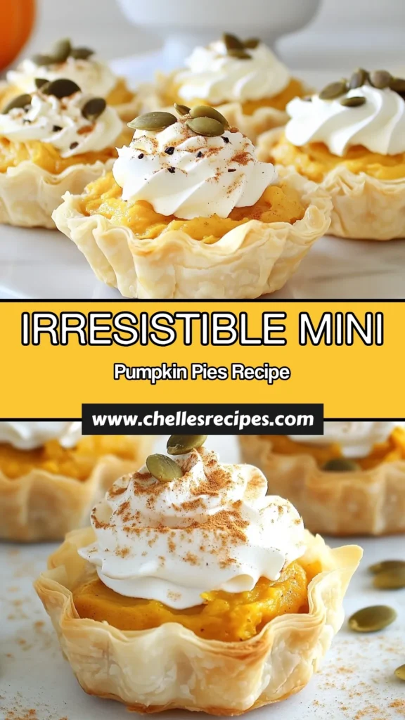 Get ready for the perfect bite-sized treat with this mini pumpkin pie recipe! These easy pumpkin desserts use delightful phyllo pastry for a light and crispy crust, making them ideal Thanksgiving mini desserts. Homemade pumpkin pies have never been easier or more delicious. Whip up a batch and impress your guests this holiday season! Save this recipe now for a standout dessert! #MiniPumpkinPie #ThanksgivingDesserts #PumpkinPieRecipe #EasyDesserts