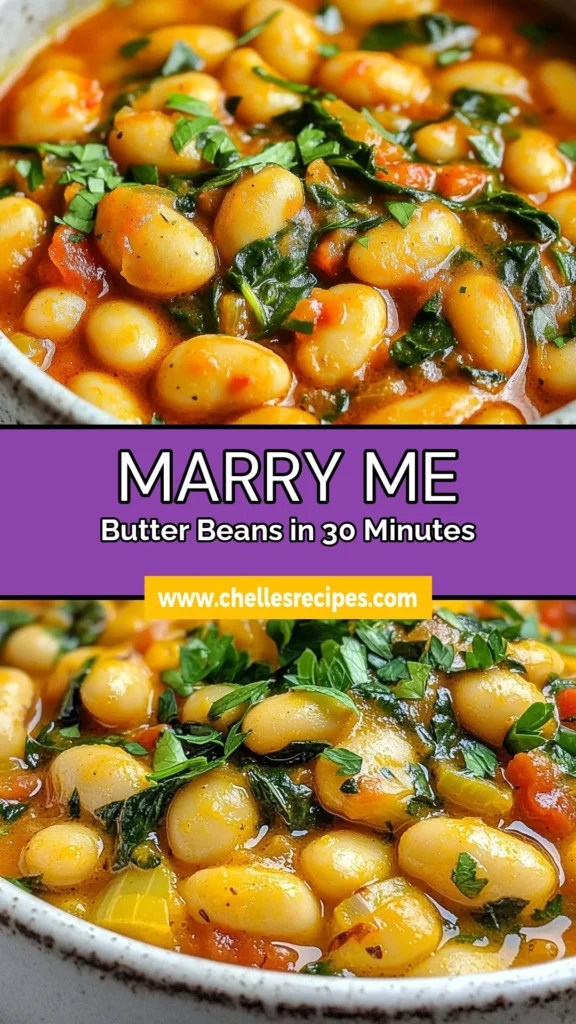 Discover the heartwarming delight of Marry Me Butter Beans! This easy butter beans recipe is a must-try for anyone seeking healthy bean dishes that are both vegan and satisfying. Packed with flavor from garlic, spices, and fresh spinach, these comforting vegetarian meals are perfect for any occasion. Enjoy a bowl of Marry Me Butter Beans tonight and experience the love! Save this recipe for your next meal! #MarryMeButterBeans #HealthyEating #VeganRecipes #VegetarianMeals