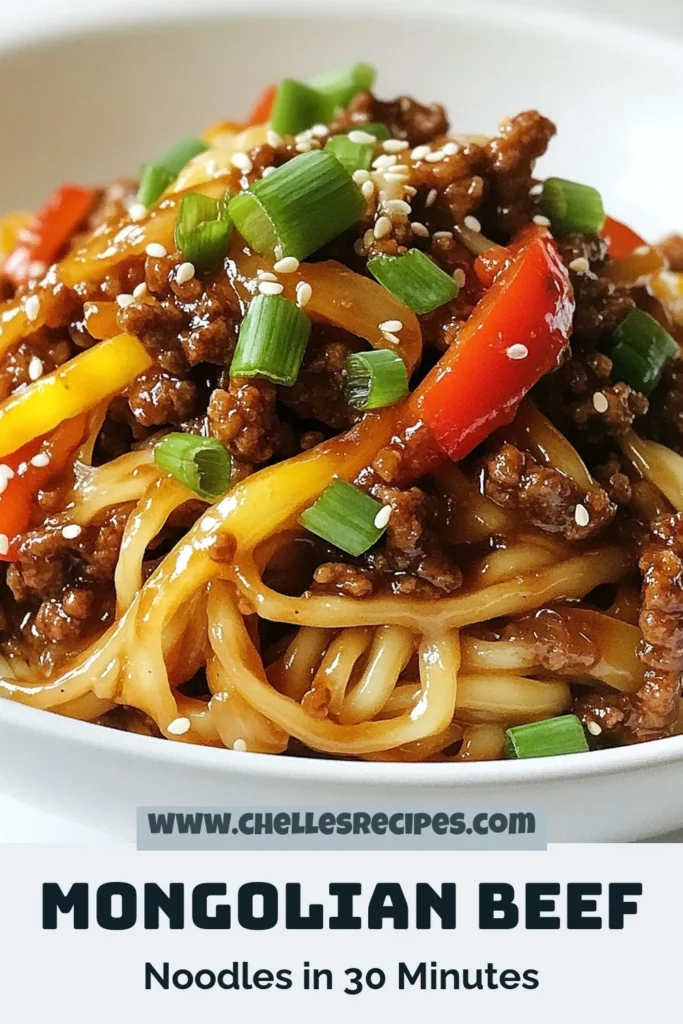 Quick and tasty, this Mongolian beef noodles recipe is a must-try! This easy Mongolian noodle recipe combines ground beef, egg noodles, and colorful veggies for a satisfying meal. Perfect for busy nights, these quick beef and noodle meals will delight the whole family. Discover how to whip up this Asian-inspired beef pasta in just 30 minutes. Save this recipe for your next dinner! #MongolianBeef #GroundBeefRecipes #EasyNoodles #AsianCuisine