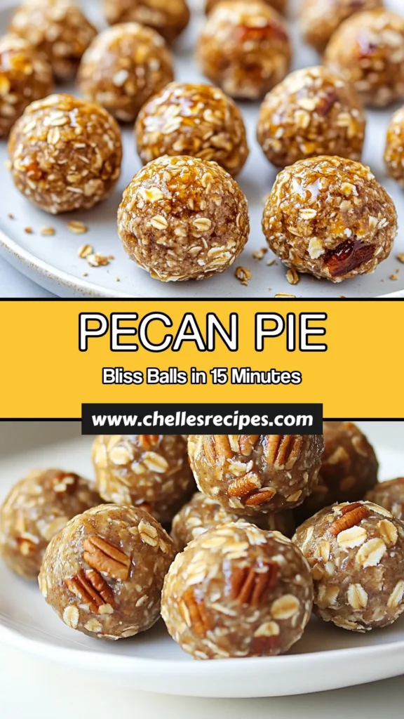Indulge in the delightful taste of Pecan Pie Bliss Balls, your new favorite healthy snack! These no-bake dessert energy bite recipes are simple to make and packed with flavor. Perfect for satisfying your sweet tooth without the guilt, these pecan dessert balls are ideal for any occasion. Try this easy recipe today and transform your snack game! Save for later! #PecanPieBlissBalls #HealthySnackRecipes #NoBakeDessert #EnergyBiteRecipes