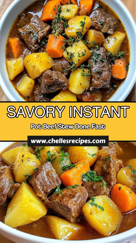 Discover the ultimate comfort food with this easy and delicious Instant Pot beef stew recipe! Packed with tender beef, hearty potatoes, and rich flavors, this savory beef stew recipe is perfect for busy weeknights. In just one hour, you can whip up a quick beef stew recipe that your whole family will love. Don't miss out on this crowd-pleaser - try it today! Save this easy savory stew recipe for later! #InstantPotBeefStew #BeefStewWithPotatoes #QuickBeefStewRecipe #SavoryStewRecipe