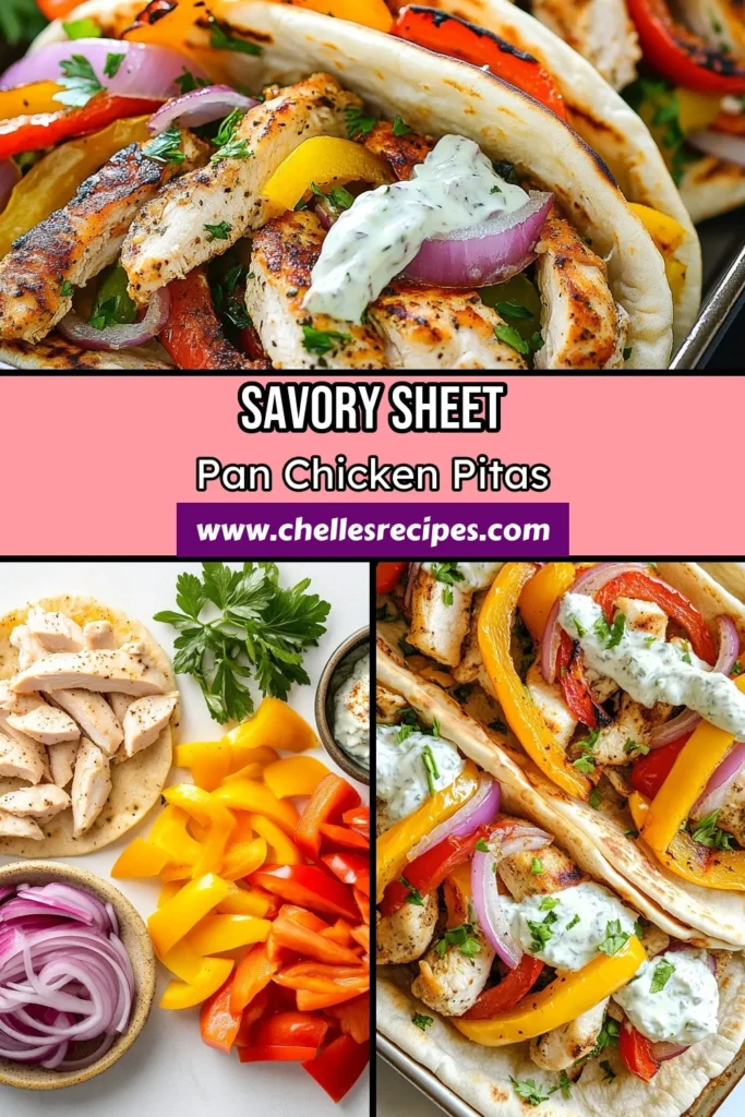 Discover the perfect weeknight meal with these delicious sheet pan chicken pitas! This easy chicken recipe combines juicy roasted chicken and veggies, all neatly packed in a healthy pita sandwich. Serve with a homemade tzatziki sauce recipe for a fresh burst of flavor. Quick to prepare and packed with nutrients, this dish is a family favorite. Try it today and elevate your meal planning! Save this recipe now! #SheetPanChicken #EasyDinner #HealthyRecipes #PitaSandwich