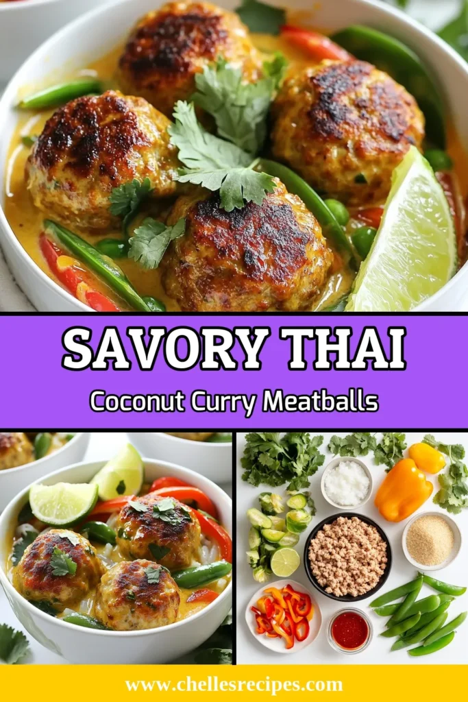 Discover the irresistible flavors of Thai coconut curry meatballs, an easy ground chicken curry recipe that will become a family favorite. This Thai meatball recipe features juicy meatballs simmered in a creamy coconut milk curry sauce with vibrant veggies. Perfect for any occasion, these red curry paste meatballs pair beautifully with rice. Try this recipe and elevate your dinner tonight! Save for later! #ThaiCoconutCurryMeatballs #GroundChickenCurry #ThaiMeatballRecipe #CoconutMilkCurry
