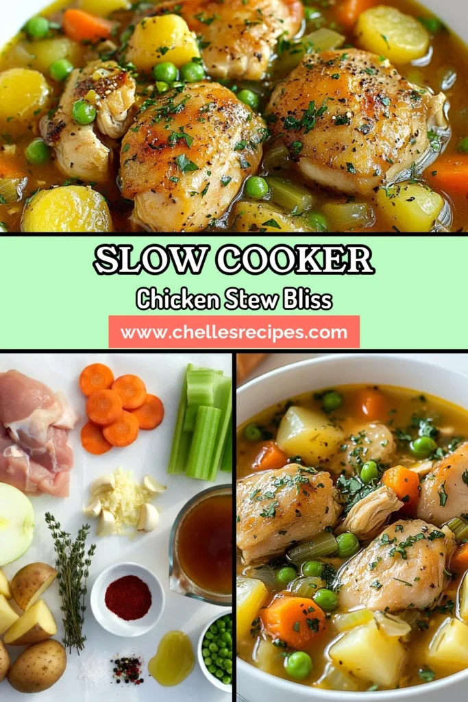 Warm up with this easy slow cooker chicken stew, perfect for busy days! This hearty chicken stew recipe features tender chicken thighs, vibrant vegetables, and spices that create a comforting meal for the entire family. With simple ingredients and a slow cooker, it's never been easier to enjoy delicious comfort food recipes. Don't forget to save this chicken stew with vegetables for your next cozy dinner! #ComfortFood #ChickenStew #HeartyRecipes #SlowCookerMeals