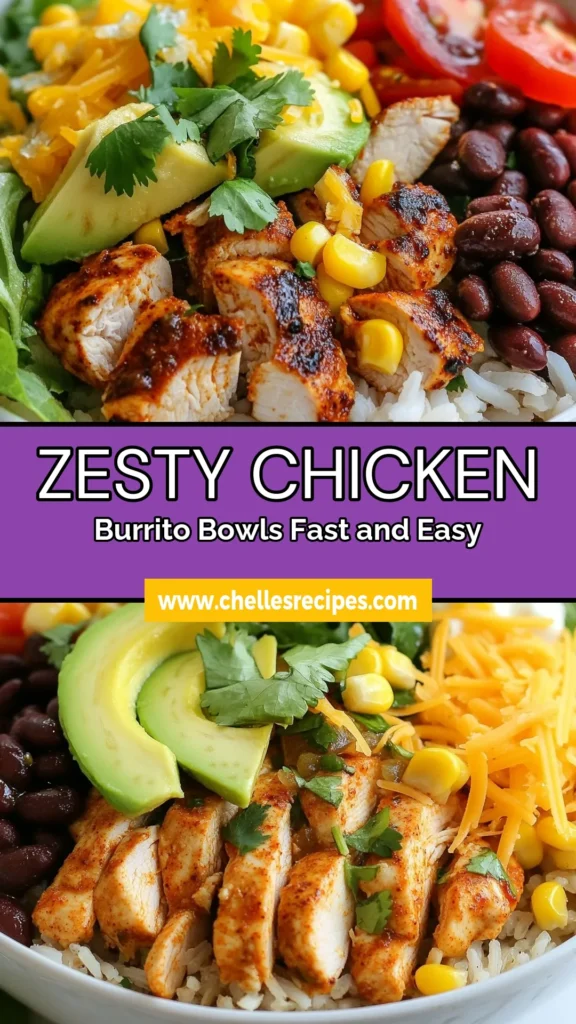 Looking for a flavorful meal? Try these zesty chicken burrito bowls! This easy burrito bowl recipe combines marinated chicken, brown rice, and fresh toppings for a healthy burrito bowl that everyone will love. Perfect for meal prep, these chicken and rice burrito bowls are quick to make and oh-so-satisfying. Click to discover the full recipe and make your dinner plans today! #BurritoBowls #HealthyEating #MealPrep #EasyRecipes
