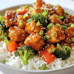 - 2 lbs boneless, skinless chicken thighs - ½ cup soy sauce - ¼ cup hoisin sauce - ¼ cup sweet chili sauce - 2 tablespoons rice vinegar - 1 tablespoon sesame oil - 3 cloves garlic, minced - 1-inch piece fresh ginger, grated - 1 red bell pepper, chopped - 1 cup broccoli florets - 2 tablespoons cornstarch - 1 tablespoon water - 2 green onions, chopped (for garnish) - Toasted sesame seeds (for garnish) Gather these ingredients to make a delicious general Tso's chicken. Start with the chicken thighs; they stay juicy and tender. The soy sauce adds saltiness, while hoisin sauce brings sweet and savory notes. Sweet chili sauce adds a hint of heat, balanced by rice vinegar's tang. Finally, sesame oil rounds out the flavors with a nutty aroma. For aromatics, garlic and ginger are key. They create a rich base for the dish. The red bell pepper and broccoli not only add color but also bring crunch and nutrition. Together, these ingredients form a delightful blend that makes this meal a favorite at home. To thicken the sauce, cornstarch mixed with water works wonders. It gives the dish a luscious texture. Garnish with green onions and toasted sesame seeds to add freshness and crunch. These small touches elevate your meal, making it look and taste gourmet. Enjoy your cooking! {{ingredient_image_1}} To start, gather your ingredients for the sauce. In a large bowl, mix together: - ½ cup soy sauce - ¼ cup hoisin sauce - ¼ cup sweet chili sauce - 2 tablespoons rice vinegar - 1 tablespoon sesame oil - 3 cloves garlic, minced - 1-inch piece fresh ginger, grated Stir these ingredients well. This blend adds depth and sweetness to the dish. Next, place 2 lbs of boneless, skinless chicken thighs into the crockpot. Pour the sauce mixture over the chicken. Stir to coat each piece well. Now, set your crockpot. You can choose to cook on low for 4-6 hours or on high for 2-3 hours. The longer cook time makes the chicken very tender. About 30 minutes before serving, add the chopped red bell pepper and 1 cup of broccoli florets to the crockpot. This timing lets the veggies steam while soaking up the sauce's flavor. To thicken the sauce, mix 2 tablespoons of cornstarch with 1 tablespoon of water in a small bowl. Stir this slurry into the crockpot. Cook for an additional 10-15 minutes. This step gives your dish a nice, glossy finish. Once everything is cooked, stir gently. This meal is perfect over a bed of rice or noodles. Enjoy your flavorful homemade General Tso's Chicken! To get the best tender chicken, marinate it well. Marinating helps the chicken soak in all the flavors. I recommend marinating the chicken for at least 30 minutes. If you have more time, let it sit longer in the fridge. Cooking times are also key. For juicy chicken, cook on low for 4-6 hours. If you're short on time, you can cook on high for 2-3 hours. Just make sure it's fully cooked and tender before serving. To boost the flavor of your General Tso's chicken, consider adding spices. A dash of red pepper flakes can give it some heat. You can also try a splash of orange juice for a bit of sweetness. If you like it sweeter, add more sweet chili sauce. For extra depth, a hint of five-spice powder can work wonders. Feel free to mix and match to find your favorite taste. When it comes to serving, presentation matters. Serve the chicken over a bed of fluffy rice or noodles. This makes for a hearty meal. For an attractive plate, add the steamed red bell pepper and broccoli on top. Garnish with chopped green onions and a sprinkle of toasted sesame seeds. These small touches make the dish pop. You might also want to include extra steamed veggies on the side for color and nutrition. Pro Tips Marinate for More Flavor: For an even richer taste, marinate the chicken in the sauce mixture for at least 30 minutes before cooking. Use Fresh Ingredients: Fresh garlic and ginger will enhance the flavor profile of the dish significantly, so opt for fresh rather than pre-minced versions. Add Heat if Desired: If you enjoy a spicier kick, consider adding a teaspoon of red pepper flakes or some sliced fresh chili peppers to the sauce mixture. Pair with Perfect Sides: Serve with steamed jasmine rice or lo mein noodles, and consider a side of stir-fried vegetables for a balanced meal. {{image_2}} You can swap ingredients to suit your taste. For the sauces, try coconut aminos instead of soy sauce for a milder flavor. If you want a vegan option, use firm tofu instead of chicken. You can also use chicken breasts if you prefer a leaner cut. Just remember to adjust cooking times. You can cook General Tso's chicken in an Instant Pot. This method saves time. Cook on high pressure for 10 minutes, then let it naturally release for 10 minutes. This gives you tender chicken and thick sauce. The flavors still shine through, just like the crockpot version. For a gluten-free meal, use tamari in place of soy sauce. You can also find gluten-free hoisin sauce. To make it low-sodium, look for low-sodium soy sauce and reduce the amount of added salt. These small changes keep the dish tasty and healthy. To keep your General Tso's chicken fresh, store it in airtight containers. Divide it into smaller portions for easy access. Let it cool down before sealing, then refrigerate. If you want to keep it longer, freeze it in freezer-safe bags. Remove as much air as you can to prevent freezer burn. This will help keep the flavors intact. You can reheat General Tso’s chicken easily. For the microwave, place your portion in a bowl. Cover it with a lid or a damp paper towel. Heat it for about 1-2 minutes, stirring halfway through. If you prefer the stove, add a little water in a pan. Heat it on medium-low, stirring often until warm. This keeps it juicy and tasty. In the fridge, your dish stays good for about 3-4 days. Just make sure it is in a sealed container. For the freezer, it can last up to 2-3 months. After that, the quality may drop. Always check for any off smells or changes in color before eating. You can pair this dish with many tasty sides. Here are some great options: - Steamed white rice - Fried rice - Noodles (like lo mein or chow mein) - Fresh spring rolls - Stir-fried vegetables - A simple salad with sesame dressing These sides balance the flavors of the General Tso’s chicken. They add a nice crunch and freshness to your meal. Yes, you can prep this dish ahead of time. Here are some tips: - Marinate the chicken: You can combine the chicken and sauce in the crockpot and let it marinate overnight in the fridge. This helps deepen the flavor. - Store veggies separately: Keep the chopped bell pepper and broccoli in a container. Add them to the crockpot later for the best texture. - Leftover storage: After cooking, let the chicken cool. Store leftovers in airtight containers in the fridge for up to 3 days. Making this ahead saves time and lets flavors meld together. Check if the chicken is fully cooked by using these tips: - Use a meat thermometer: Check the internal temperature. It should reach 165°F (75°C). - Check the color: The chicken should be white, not pink. Juices should run clear. - Shred test: If you can shred the chicken easily with a fork, it’s done. Always ensure your chicken is safe to eat. Enjoy your meal with peace of mind! This blog post covered the essentials for making Crockpot General Tso’s Chicken. We explored key ingredients like tender chicken, savory sauces, and fresh veggies. I shared step-by-step instructions to help you cook it perfectly every time. Don’t forget to try my tips for flavor and serving! With the right knowledge, you can enjoy a delicious meal that fits your taste. Enjoy your cooking adventure!