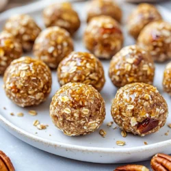 - 1 cup pecans, finely chopped - 1 cup medjool dates, pitted - 1/4 cup almond flour - 1/4 cup rolled oats - 2 tablespoons maple syrup - 1 teaspoon vanilla extract - 1/2 teaspoon cinnamon - Pinch of salt - Extra pecans for rolling (optional) To create pecan pie balls, you need simple, wholesome ingredients. Start with pecans. They give the balls a rich and nutty flavor. Choose good quality pecans, finely chopped for texture. Medjool dates add sweetness and bind everything together. Make sure they are pitted, as this saves time. Next, almond flour provides a nice base. It has a light texture and flavor. Rolled oats add heartiness and fiber. They also help with the structure. Maple syrup is essential for natural sweetness. It adds a lovely, warm flavor that enhances the pecans. Vanilla extract is key for a fragrant aroma. It complements all the other flavors. A bit of cinnamon adds warmth and spice. Finally, a pinch of salt balances the sweetness. If you want an extra crunch, use extra pecans for rolling. This gives your treats a pretty look and added flavor. With these ingredients, you’re set to make a delicious no-bake treat that everyone will love! {{ingredient_image_1}} Processing Medjool Dates Start by adding the pitted Medjool dates to a food processor. Pulse them until they turn into a sticky paste. This step is key for binding the balls. You want a smooth and thick mixture. Mixing Dry Ingredients Next, add the chopped pecans, almond flour, rolled oats, maple syrup, vanilla extract, cinnamon, and a pinch of salt to the processor. Blend these ingredients until they mix well. The mixture should be thick but still easy to handle. If it feels too dry, add water one teaspoon at a time until it holds together. Blending the Mixture Once everything is blended, check the texture. It should look like dough. This means it’s ready for shaping. If it’s too crumbly, keep blending or add more water. Shaping the Balls Use your hands to scoop the mixture. Roll it into small balls about one inch in size. This size helps them stay firm and easy to eat. Place the balls on a parchment-lined baking sheet as you go. Rolling in Pecans If you want extra crunch, roll each ball in the extra chopped pecans. This adds flavor and a nice texture. It’s a simple step, but it makes a big difference. Refrigeration Time Now, it’s time to chill the balls. Place them in the fridge for at least 30 minutes. This helps them firm up and makes them easier to eat. Enjoy your tasty pecan pie balls! To get the perfect texture for pecan pie balls, start by blending the dates well. If your mix feels too dry, add water one teaspoon at a time. Blend again until it holds together. If it’s too wet, add more almond flour or oats. This balance makes your balls easy to shape. Presentation matters. Use a decorative plate to show off your balls. Garnish with whole pecans and a sprinkle of cinnamon. This adds color and makes them look fancy. You can also use a clear glass jar to display them attractively. People love to see treats that look good. Want to take these pecan pie balls to the next level? Try adding chocolate chips or coconut flakes. Mix in a handful of mini chocolate chips for a sweet surprise. You can also roll the balls in shredded coconut for extra flavor and texture. Experiment and find your favorite twist! Pro Tips Choose Fresh Dates: Using fresh medjool dates will enhance the sweetness and stickiness of the bliss balls. If your dates are a bit dry, soak them in warm water for 10 minutes before processing. Customize Your Nuts: Feel free to substitute pecans with walnuts or almonds for a different flavor profile. Each nut will give a unique taste to your bliss balls! Sweetness Adjustments: Depending on your taste preference, you can adjust the amount of maple syrup. Start with less and add more if you prefer a sweeter treat. Storage Tips: Store the bliss balls in an airtight container in the refrigerator for up to a week, or freeze them for longer storage. They make for a perfect grab-and-go snack! {{image_2}} You can switch up the nuts in pecan pie balls. Walnuts or almonds work great. Each nut brings a unique taste. For a sweeter touch, try using different sweeteners. Honey or agave syrup can replace maple syrup. This change gives a new twist to the flavor. To make these balls vegan, simply ensure all ingredients are plant-based. Medjool dates and maple syrup are already vegan-friendly. For a gluten-free option, use certified gluten-free oats. This keeps the treat safe for those with gluten sensitivities. You can create holiday-themed versions of pecan pie balls. Add spices like nutmeg for a cozy, festive flavor. For a fall vibe, toss in some pumpkin spice. Themed balls make great gifts or party treats, adding joy to any gathering. To keep your pecan pie balls fresh, store them in the fridge. Place them in an airtight container. This keeps moisture out and helps them stay tasty. You can also use a sealed plastic bag. Just make sure to remove as much air as possible. For longer storage, you can freeze these treats. Just place them on a baking sheet first. Freeze them for about an hour until firm. Then, transfer the balls to a freezer-safe bag or container. This way, they won’t stick together. They will stay fresh for up to three months in the freezer. In the fridge, your pecan pie balls will last about one week. They taste best when fresh, but they are still good after a few days. Keep an eye on them as they age. Look for signs of spoilage. If they smell off or have a strange texture, it’s time to toss them. You want to enjoy these treats at their best! Can I make these nut-free? Yes, you can make these nut-free. Use sunflower seeds or oats instead of pecans. This keeps the taste nice and sweet without nuts. How do I know when they are firm enough? They should feel solid and hold their shape when you squeeze them. If they feel too soft, chill them longer. They will firm up in the fridge. What can I serve with pecan pie balls? You can serve them with fresh fruit or a scoop of ice cream. They also pair well with coffee or tea. They make a tasty treat for any gathering. Can I use other dried fruits instead of medjool dates? Yes, you can use other dried fruits like figs or raisins. Just make sure they are soft and sticky. This helps form the balls nicely. You learned how to make delicious pecan pie balls. We covered all the ingredients, step-by-step instructions, and helpful tips. You can try different flavors and adjust for your needs. Remember, these balls can be stored properly for later enjoyment. In the end, these tasty treats can fit all diets and occasions. Have fun making them your own! Enjoy exploring flavors and impressing others with your new skills.