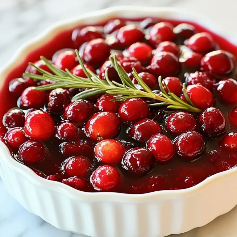 - 12 oz fresh cranberries - 1 cup honey - 1/2 cup water - 1/2 cup orange juice - 1/4 cup maple syrup - 1 teaspoon ground ginger - 1/2 teaspoon cinnamon - 1/4 teaspoon nutmeg - 1 tablespoon lemon zest - 1/4 cup bourbon-flavored extract (non-alcoholic version) - Pinch of salt Each ingredient plays a key role. Fresh cranberries give a tart taste. Honey adds sweetness and richness. The orange juice brightens the flavor. Maple syrup gives a deep, warm note. Ginger, cinnamon, and nutmeg spice things up. Lemon zest adds a fresh twist. The bourbon-flavored extract offers depth without alcohol. If you don’t have honey, try agave syrup. It works well in this sauce. You can also swap out orange juice for apple juice. This change gives a different fruity taste. If you want less sugar, use less maple syrup. You can add more spices for a bolder flavor. If you don’t have fresh cranberries, frozen ones can work too. Just make sure to thaw them first. You will need a medium saucepan for cooking the sauce. A wooden spoon is perfect for stirring. You should also have a measuring cup and spoons for accuracy. A fine grater helps with lemon zest. A bowl for rinsing the cranberries is useful too. Lastly, a serving dish or airtight container is needed for storage. {{ingredient_image_1}} Start by rinsing 12 ounces of fresh cranberries. Look for any bad berries and remove them. Set the clean cranberries aside. Next, grab a medium saucepan. Pour in 1/2 cup of water and 1/2 cup of orange juice. Add 1 cup of honey to the pan. Turn the heat to medium and stir until the honey dissolves. This mix gives the sauce a nice base. Now, add the cranberries to the saucepan. Bring the mix to a gentle boil. Once it boils, lower the heat and let it simmer. Cook for about 10 minutes. Most of the cranberries will burst during this time. Stir occasionally to keep it from sticking. To make this sauce really pop, I add flavors after the cranberries burst. Mix in 1/4 cup of maple syrup for sweetness. Then, add 1 teaspoon of ground ginger, 1/2 teaspoon of cinnamon, and 1/4 teaspoon of nutmeg for warmth. Don't forget the zest of 1 lemon and a pinch of salt. These ingredients create a rich and bold taste. Continue to simmer for another 5 minutes. This helps the sauce thicken up. Keep an eye on it and stir as needed. When the sauce looks thick enough, take the pan off the heat. Stir in 1/4 cup of bourbon-flavored extract. This adds depth to the flavor without the alcohol. Let the sauce cool for a bit. It will thicken more as it cools down. For serving, choose a decorative bowl. Garnish it with fresh cranberries and a sprig of rosemary. This adds a festive touch to your meal. Enjoy your Honey Bourbon Cranberry Sauce! To make your Honey Bourbon Cranberry Sauce shine, start with fresh cranberries. Fresh berries give the best taste and texture. When you cook cranberries, they burst and release their juices. This creates a rich flavor base. The mix of honey and orange juice adds sweetness and tang. Use high-quality honey for a deeper taste. You can easily adjust the sauce to fit your tastes. Want more spice? Add extra ginger or a dash of cayenne. For a fruity twist, mix in diced apples or pears. If you love nuts, consider adding chopped pecans. You can also switch the honey for agave or brown sugar. This changes the flavor but keeps it sweet. This sauce goes great with many dishes. Serve it with turkey or chicken for a sweet contrast. It also pairs well with pork chops or ham. You can use it as a topping for cream cheese on crackers. For a fun dessert, try it on vanilla ice cream or yogurt. The bright flavors will add a fresh touch to your meal. Pro Tips Fresh Cranberries Matter: Always use fresh cranberries for the best flavor and texture. Avoid any that are shriveled or soft. Adjust Sweetness: Taste your sauce before adding all the sweeteners. Depending on the tartness of your cranberries, you might want to adjust the amount of honey or maple syrup. Thickening Tips: If you prefer a thicker sauce, simmer it longer. You can also mash some of the cranberries as they cook for a chunkier texture. Storage Suggestions: This sauce can be made ahead of time and stored in the refrigerator for up to a week. It also freezes well for up to three months. {{image_2}} You can easily make an alcohol-free honey bourbon cranberry sauce. Just swap the bourbon with bourbon-flavored extract. This keeps the rich flavor without any alcohol. You can find this extract at most grocery stores. It gives the same depth and warmth. You can still enjoy this sauce at family gatherings. Feel free to add seasonal flavors to your cranberry sauce. During fall, consider adding chopped apples or pears for extra sweetness and texture. In winter, try adding a splash of pomegranate juice for a tart twist. You can also mix in some fresh herbs like rosemary or thyme. These fresh herbs add a unique touch and aroma. You can use various sweeteners to suit your taste. Instead of honey, try agave syrup for a vegan option. You can also use brown sugar for a richer flavor. Maple syrup adds a nice touch too. Just remember to adjust the amount based on how sweet you want it. Each sweetener changes the flavor profile, making it fun to experiment! To store leftover Honey Bourbon Cranberry Sauce, let it cool first. Use an airtight container for best results. Place the container in the refrigerator. Your sauce will taste great for up to one week. Yes, you can freeze this sauce! Pour it into a freezer-safe container. Leave some space at the top, as it will expand while freezing. When ready to use, thaw it in the fridge overnight. You can also thaw it in a warm water bath if you need it faster. The sauce lasts about one week in the fridge. If you see mold or strange colors, it’s time to toss it. A sour smell is also a sign that it has gone bad. Always check before using. Enjoy your delicious sauce safely! Yes, you can use frozen cranberries. Just make sure to thaw them first. Frozen cranberries work well in this recipe. They may take longer to cook, so be patient. The sauce will still be bold and tasty. To add spice, try adding a pinch of cayenne pepper or a diced jalapeño. You can also use crushed red pepper flakes. Start with a little and taste as you go. This way, you can control the heat and get the flavor just right. You can find pre-made honey bourbon cranberry sauce at many grocery stores. Look in the condiment aisle or near the canned goods. Some specialty stores may have unique options too. If you don't see it, ask a store employee for help. This blog post covered key steps to make a great sauce. We discussed ingredients, tools, and how to cook. You learned tips for customizing your sauce and serving it well. I shared variations, including alcohol-free options and seasonal tweaks. Lastly, we explored storage methods to keep your sauce fresh. Remember, practice makes perfect. Experiment with flavors and find your favorite version. Enjoy your cooking journey!