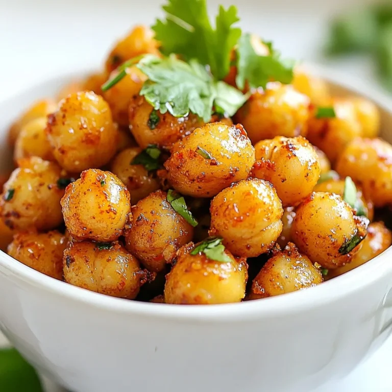 - Chickpeas: You need 2 cans of chickpeas, which are about 15 ounces each. Drain and rinse them well. This helps remove extra sodium and makes them taste fresh. - Harissa Paste and Spices: The star of this recipe is 3 tablespoons of harissa paste. Harissa is a North African chili paste that adds warmth and depth. You will also use: - 1 teaspoon of ground cumin for earthiness. - 1 teaspoon of smoked paprika for a hint of smokiness. - 1/2 teaspoon of garlic powder for flavor. - 1/2 teaspoon of onion powder for sweetness. - Salt and Pepper: Add salt and pepper to taste. This step enhances all the flavors. - Olive Oil: Use 2 tablespoons of olive oil. It helps the chickpeas roast nicely and adds richness. - Lemon Juice: Squeeze the juice of 1 lemon into the mix. It adds brightness and balances the spices. - Garnishes: For a fresh touch, use chopped cilantro or parsley. This adds color and a burst of fresh flavor. {{ingredient_image_1}} 1. Preheating the oven: Start by preheating your oven to 400°F (200°C). This ensures your chickpeas get crispy. 2. Mixing the chickpeas with spices: In a large bowl, mix 2 cans of drained and rinsed chickpeas. Add 3 tablespoons of harissa paste, 2 tablespoons of olive oil, 1 teaspoon of ground cumin, 1 teaspoon of smoked paprika, 1/2 teaspoon of garlic powder, and 1/2 teaspoon of onion powder. 3. Roasting instructions: Season the mix with salt and pepper. Squeeze the juice of 1 lemon into the bowl. Toss everything well, so the chickpeas are coated in the spices. Spread them on a baking sheet in a single layer. Roast in the oven for 25-30 minutes. Shake the pan halfway through to cook evenly. 4. Cooling and serving suggestions: Once golden brown and crispy, take the chickpeas out. Let them cool for a few minutes. Serve them warm, garnished with fresh cilantro or parsley for extra flavor and color. This recipe is simple and gives you a tasty snack or side dish in no time! - Achieving the perfect crispiness: To get crispy chickpeas, drain them well. Make sure they are dry before mixing with oil and spices. Spread them out on the baking sheet in a single layer. This helps them roast evenly. Shake the pan halfway through for even cooking. - Spicing adjustments for different tastes: You can change the spice levels to suit your taste. If you like it hot, add more harissa paste. For milder flavors, cut back on the harissa. You can also add a pinch of cayenne for extra heat, or a bit of sugar if you prefer a sweeter taste. - Best practices for mixing ingredients: Use a large bowl for mixing. This gives you space to toss the chickpeas well. Make sure every chickpea gets coated in the harissa and spices. Use your hands if needed; it’s the best way to ensure even coverage. - Suggested accompaniments or side dishes: Spiced harissa chickpeas pair well with rice or quinoa. Serve them with a side salad to balance the spices. They also work great in wraps or pitas with fresh veggies. - Garnishing ideas for presentation: For a bright touch, garnish with fresh cilantro or parsley. You can add a squeeze of lemon on top for extra flavor. If you like, sprinkle some feta cheese for a creamy contrast. Pro Tips Use Dried Chickpeas: For an even better texture, consider using dried chickpeas that you soak and cook yourself instead of canned ones. Customize Spices: Feel free to adjust the spices according to your taste. Try adding cayenne for heat or turmeric for an earthy flavor. Serve as a Snack: These chickpeas make a great healthy snack! Just let them cool completely and store in an airtight container. Garnish Creatively: Experiment with different herbs for garnish, like mint or dill, to give a unique twist to the dish. {{image_2}} You can swap some spices for new flavors. Try using curry powder instead of harissa. This change gives a different taste and warmth. You can also mix in some turmeric or cayenne pepper for more heat. If you want a dairy-free option, use coconut yogurt as a garnish. This adds creaminess without dairy. You can also sprinkle some nuts for crunch. They add flavor and texture to your dish. You can combine spiced harissa chickpeas with other legumes. Lentils or black beans work well here. They add protein and new textures. Mixing in veggies is also great. Try bell peppers or zucchini for extra color and flavor. If you want more heat, add red pepper flakes. They can boost the spice level quickly. For sweetness, consider honey or maple syrup. This balance makes the dish more complex and pleasing. To keep your spiced harissa chickpeas fresh, store them in an airtight container. Place them in the fridge if you have leftovers. They will stay good for about 3 to 5 days. If you want to save them longer, freezing is a great option. Spread the chickpeas on a baking sheet and freeze them for an hour. After they are firm, transfer them to a freezer bag. This way, they won’t stick together. You can keep them in the freezer for up to 3 months. When it’s time to eat them, thaw the chickpeas in the fridge overnight. Reheat them in the oven at 350°F until warm, about 10 to 15 minutes. This helps restore their crispiness. Spiced harissa chickpeas will last about 3 to 5 days in the fridge. If you freeze them, they can last up to 3 months. Watch for signs of spoilage. If you see mold or a bad smell, it’s best to throw them away. Also, if the texture becomes mushy, that means they are no longer fresh. Always trust your senses; they are your best guide. Yes, you can use dried chickpeas. First, soak them overnight. Then, boil them until tender. This may take 1-2 hours. Canned chickpeas save time. They are quick and easy. You can serve these chickpeas with many dishes. They pair well with rice or quinoa. You can also add them to salads or wraps. Try them with yogurt or a fresh dip for balance. Harissa paste varies in heat. Some brands are mild while others are hot. Always taste a little first. You can adjust the amount to control heat. Add less if you prefer a milder flavor. Yes, you can use an air fryer for this recipe. Preheat the air fryer to 400°F (200°C). Cook the chickpeas for about 15-20 minutes. Shake the basket halfway through cooking for even crispiness. This article covered how to make spiced harissa chickpeas. We looked at the key ingredients, detailed steps for preparation, and tips for perfect results. You can adjust spices and try fun variations to suit your taste. Remember to store leftovers properly for future snacks. These chickpeas are tasty on their own or paired with other dishes. I hope you feel inspired to try this simple recipe. Enjoy your cooking!