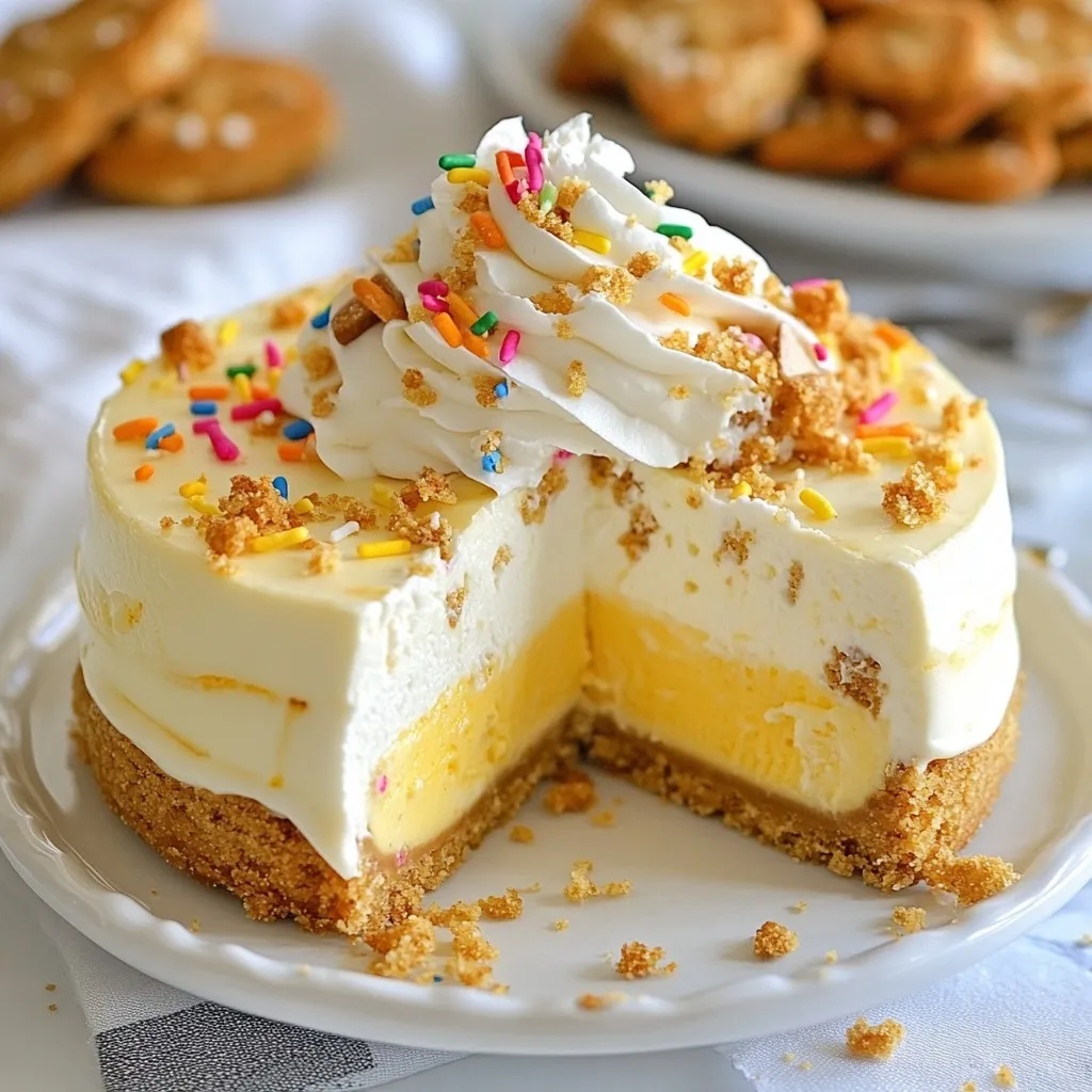 - 1 ½ cups sugar cookie mix - ½ cup unsalted butter, melted - 1 large egg - 2 (8 oz) packages cream cheese, softened - ¾ cup granulated sugar - 1 teaspoon vanilla extract - 2 large eggs - ½ cup sour cream - ½ cup whipped cream - Cookie sprinkles or crumbled sugar cookies for garnish To make the Sugar Cookie Cheesecake, you need a few simple items. For the crust, gather sugar cookie mix, unsalted butter, and one large egg. The mix gives a sweet base. The butter adds richness. The egg helps bind everything together. For the cheesecake filling, you will need two packages of cream cheese, sugar, vanilla extract, two large eggs, and sour cream. The cream cheese is the star here. It gives the cheesecake its smooth and creamy texture. Sugar adds the right sweetness. Vanilla brings a lovely aroma. Eggs help set the filling, while sour cream adds a bit of tang. Lastly, for the topping, you will use whipped cream and either cookie sprinkles or crumbled sugar cookies. The whipped cream adds lightness. The sprinkles or crumbles make it fun and pretty. These ingredients are easy to find. Each one plays a special role in making your cheesecake delightful and creamy. {{ingredient_image_1}} First, preheat your oven to 350°F (175°C). In a medium bowl, mix together 1 ½ cups of sugar cookie mix, ½ cup of melted unsalted butter, and 1 large egg. Stir until it looks smooth. Next, press this mixture evenly into the bottom of a 9-inch springform pan. Make sure it covers the base well. Bake the crust in the oven for 10 to 12 minutes. You want it to be lightly golden. Once baked, take it out and let it cool completely. Now, it's time to make the cheesecake filling. In a large mixing bowl, beat 2 packages (8 oz each) of softened cream cheese. Use an electric mixer until it's creamy and smooth. Then, add ¾ cup of granulated sugar. Mix until well combined. Next, pour in 1 teaspoon of vanilla extract and mix again. Now, add 2 large eggs, one at a time. Mix well after adding each egg. Finally, fold in ½ cup of sour cream until everything is smooth. Pour the cheesecake filling over the cooled crust. Spread it evenly. Bake the cheesecake in the oven for 40 to 45 minutes. The edges should be set, but the center can still be a bit jiggly. After baking, turn off the oven and crack the door open. Let the cheesecake cool inside for about 1 hour. This step helps prevent cracks. Once it's cooled, put it in the fridge for at least 4 hours, or overnight if you can wait. This chilling helps it set completely. To get a creamy cheesecake, mix well. I recommend beating the cream cheese until it’s super smooth. This will help avoid lumps. Room temperature ingredients make a big difference. Let your cream cheese, eggs, and sour cream sit out for about 30 minutes before you mix. This helps them blend together better. To prevent cracks, cooling is key. After baking, turn off the oven and crack the door open. This lets the cheesecake cool slowly, which helps stop cracks from forming. Let it cool inside the oven for one hour. After that, refrigerate it for at least four hours, or overnight if you can. When it’s time to serve, remove the cheesecake from the springform pan. Top it with whipped cream for a fluffy touch. You can also add cookie sprinkles or crumbled sugar cookies for fun. This adds color and a nice crunch. Enjoy your cheesecake with a cup of coffee or tea for a perfect treat! Pro Tips Chill the Cream Cheese: Make sure your cream cheese is at room temperature before mixing. This will ensure a smoother, creamier filling without lumps. Prevent Cracking: Cracking can occur if the cheesecake cools too quickly. Cracking the oven door and letting it cool slowly helps maintain its structure. Use a Water Bath: For extra moisture and to prevent cracks, consider baking the cheesecake in a water bath by placing the springform pan in a larger pan filled with hot water. Flavor Variations: Feel free to add different extracts or mix-ins, like almond extract or chocolate chips, to customize the flavor of your cheesecake. {{image_2}} You can change the taste of your sugar cookie cheesecake easily. Try adding lemon for a bright, fresh flavor. Just mix in a tablespoon of lemon juice and some zest into the filling. For a chocolate twist, fold in melted chocolate or cocoa powder. If you love almond, add a teaspoon of almond extract. Each flavor makes the cheesecake unique and fun. You don’t have to stick with sugar cookie mix for the crust. You can use graham crackers, Oreos, or even gingersnap cookies for a different taste. If you want to make your crust from scratch, combine flour, sugar, and butter. This gives you more control over the flavor and texture. If you need a gluten-free option, choose a gluten-free cookie mix for the crust. There are many great mixes available. For sugar substitutes, try using stevia or erythritol in the filling. Adjust the amount to your taste. These changes let everyone enjoy the cheesecake without worry. To store your leftover sugar cookie cheesecake, first, cover it well. Use plastic wrap or aluminum foil. This helps keep it fresh and tasty. If you want to store it longer, you can freeze it. Cut the cheesecake into slices and wrap each slice separately. Put the slices in an airtight container or a freezer bag. This way, you can enjoy a slice anytime! Your sugar cookie cheesecake stays fresh in the fridge for about 5 days. Make sure to keep it covered. If you freeze it, it can last for up to 2 months. Just remember, the longer it sits, the more it may lose its smooth texture. To bring your cheesecake back to its best, don’t bake it again. Instead, let it sit at room temperature for about 15 to 20 minutes. This helps it soften and regain its creamy texture. If you prefer it warm, you can microwave a slice for about 10 seconds. Just be careful not to overheat it, as that can change its texture. Yes, you can use a store-bought crust. It saves time and effort. Many shops offer pre-made crusts. These can be made from graham crackers or sugar cookies. A store-bought crust is often ready to use. Just follow the package instructions. Homemade crusts give you more control over flavor. You can adjust sweetness or add spices. With homemade, you can use fresh ingredients. This makes your dessert extra special. If you choose a store-bought crust, look for one with good quality. To check if your cheesecake is done, look for a few signs. First, the edges should be set and firm. The center may still look a bit jiggly. This is normal. It will firm up as it cools. You can also gently shake the pan. If the filling wobbles slightly, it’s ready. Avoid overbaking, as this can lead to cracks. Trust your eyes and your instincts. Yes, chilling the cheesecake is very important. It helps the flavors blend well. Chilling also gives the cheesecake a creamy texture. After baking, let it cool in the oven for an hour. This step helps prevent cracks. Then, refrigerate it for at least four hours, or overnight for best results. When you chill it long enough, every bite will be smooth and delicious. This blog post shared how to make a creamy cheesecake from scratch. We covered crust ingredients, cheesecake filling, and topping ideas. I also gave you tips to avoid cracks and make it perfect. You learned about flavor variations and how to store leftovers properly. Now you can create a delicious dessert that wows your family and friends. Enjoy experimenting with different flavors and making it your own!