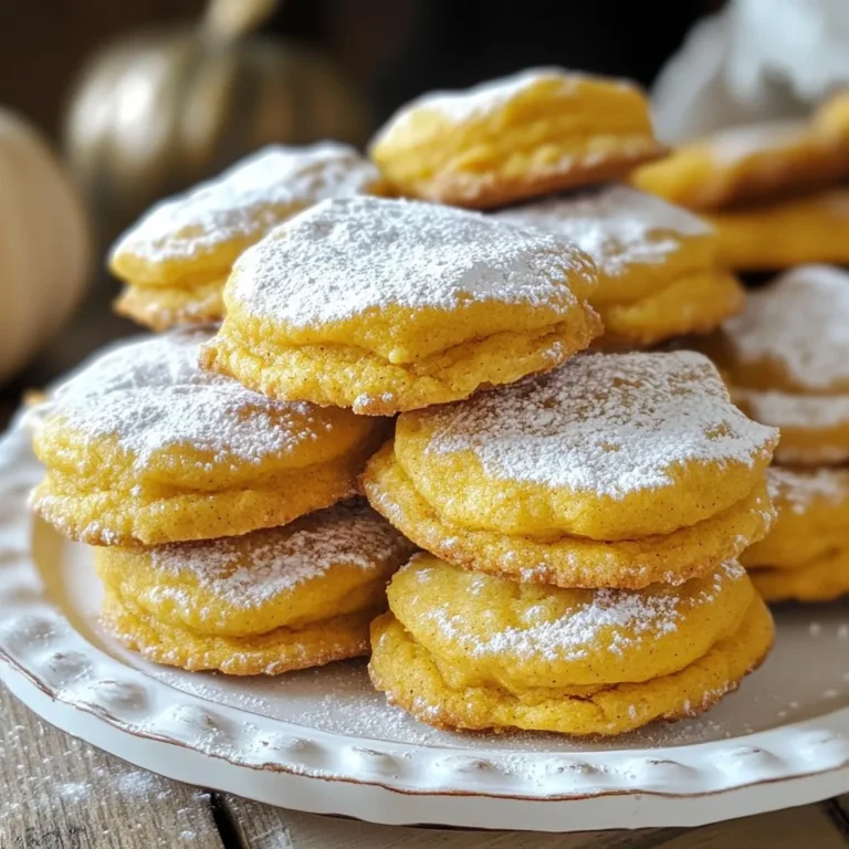 To make pumpkin pie cookies, gather these key ingredients: - 1 cup canned pumpkin puree - 1/2 cup unsalted butter, softened - 1 cup brown sugar, packed - 1/2 cup granulated sugar - 1 large egg - 1 teaspoon vanilla extract - 2 cups all-purpose flour - 1 teaspoon baking soda - 1 teaspoon baking powder - 2 teaspoons pumpkin pie spice - 1/2 teaspoon salt You can add extra flavors and textures with these optional ingredients: - 1/2 cup walnuts or pecans, chopped - 1/2 cup white chocolate chips Sometimes, you may need to swap out ingredients. Here are some ideas: - Use coconut oil in place of butter for a dairy-free option. - Swap the granulated sugar with coconut sugar for a lower glycemic index. - Replace all-purpose flour with a gluten-free blend if needed. - For egg-free cookies, use 1/4 cup unsweetened applesauce instead of the egg. These substitutions help you create a tasty cookie, no matter your needs! {{ingredient_image_1}} Start by preheating your oven to 350°F (175°C). This is key for baking. Next, grab a baking sheet and line it with parchment paper. This step helps prevent sticking. It also makes cleanup easy. In a large bowl, add 1/2 cup of softened butter, 1 cup of brown sugar, and 1/2 cup of granulated sugar. Mix these until they are light and fluffy. This might take a few minutes, but it makes a big difference. Now, add 1 cup of canned pumpkin puree, 1 large egg, and 1 teaspoon of vanilla extract. Beat these together until they are well combined. The mixture should be smooth and creamy. In another bowl, whisk together 2 cups of all-purpose flour, 1 teaspoon of baking soda, 1 teaspoon of baking powder, 2 teaspoons of pumpkin pie spice, and 1/2 teaspoon of salt. This blend gives your cookies their great flavor and texture. Gradually add the dry mix to the wet mix. Stir until just combined. Be careful not to overmix; this keeps your cookies soft. If you want, fold in 1/2 cup of chopped walnuts or pecans and 1/2 cup of white chocolate chips. These add extra taste and fun. Now, use a cookie scoop or tablespoon to drop dough balls onto your prepared baking sheet. Space them about 2 inches apart. Bake in your preheated oven for 12 to 15 minutes. The edges should be lightly golden when done. Once baked, let them cool on the sheet for 5 minutes. Then, move them to a wire rack to cool completely. Enjoy your tasty pumpkin pie cookies! To get soft and chewy cookies, you need to cream the butter and sugars well. This step adds air and helps the cookies rise. Don't overmix the dough after adding flour. This keeps cookies soft. Bake them just until the edges turn golden. The centers will set as they cool. Store your cookies in an airtight container. This keeps them soft and fresh. You can also add a slice of bread to the container. The bread helps keep moisture in. For longer storage, freeze your cookies. Wrap each cookie in plastic wrap and place in a freezer bag. They can last up to three months! A common mistake is using too much flour. Always measure flour by spooning it into the cup and leveling it off. This prevents dry cookies. If you want to add nuts or chocolate, fold them in gently. Overmixing can make the cookies tough. Always preheat your oven. This ensures even baking. Pro Tips Use Fresh Spices: For the best flavor, use fresh pumpkin pie spice. If you can, make your own blend with freshly ground nutmeg, cinnamon, ginger, and cloves. Chill Your Dough: If time allows, refrigerate the dough for 30 minutes before baking. This helps the cookies maintain their shape and enhances the flavors. Experiment with Mix-Ins: Feel free to swap in your favorite nuts or chocolates. Pecans, dark chocolate chips, or even dried cranberries make excellent alternatives to white chocolate. Storage Tips: Store the cookies in an airtight container at room temperature for up to a week. For longer storage, freeze them in a single layer, then transfer to a freezer-safe container. {{image_2}} You can mix flavors to make these cookies special. Here are some ideas: - Maple syrup: Replace some sugar with maple syrup for a sweet twist. - Cranberries: Add dried cranberries for a tart flavor that pairs well with pumpkin. - Orange zest: Grate some fresh orange peel into the dough for a bright note. Want to make your cookies more fun? Try adding these: - Chocolate chips: Use dark or milk chocolate chips for extra sweetness. - Chopped nuts: Walnuts or pecans give a nice crunch and rich taste. - Cream cheese icing: Drizzle some icing on top for a creamy finish. You can make these cookies fit different diets. Here’s how: - Gluten-free: Use a gluten-free flour blend instead of all-purpose flour. - Vegan: Swap the butter for coconut oil and the egg for a flax egg (1 tablespoon ground flaxseed mixed with 2.5 tablespoons water). These variations make your pumpkin pie cookies unique and tasty! To keep your pumpkin pie cookies fresh, store them in an airtight container. Make sure the cookies are completely cool before sealing them. This helps maintain their soft texture. Place them at room temperature, away from direct sunlight or heat. If you want to keep them longer, refrigeration is a good option. You can freeze these cookies for later enjoyment. First, let the cookies cool completely. Place them in a single layer on a baking sheet and freeze for about an hour. Once frozen, transfer them to a freezer-safe bag or container. This way, they won't stick together. Label the bag with the date for easy tracking. When stored properly, these cookies can last about a week at room temperature. If you keep them in the fridge, they last up to two weeks. Frozen cookies can stay fresh for three months. Just remember to thaw them at room temperature or warm them in the oven for a few minutes before serving. Enjoy the taste of fall anytime! Yes, you can use fresh pumpkin. First, you need to cook it. Cut the pumpkin in half, remove the seeds, and bake it until soft. Then, scoop out the flesh and mash it. This gives a fresher taste, but canned pumpkin is easier and faster. To make cookies chewy, use more brown sugar than white sugar. Brown sugar has moisture that helps create a chewy texture. You can also underbake the cookies slightly. This keeps the centers soft and chewy. Another tip is to chill the dough for 30 minutes before baking. This helps the cookies stay thick. These cookies taste great with milk or coffee. You can also serve them with whipped cream for a treat. If you want something warm, serve them with hot apple cider. For a fun twist, add a scoop of vanilla ice cream on top! You’ve learned about baking delicious pumpkin pie cookies, from essential ingredients to unique variations. We explored simple steps for mixing, baking, and storing your cookies. Remember to keep tips in mind for perfect texture and freshness. Try out different flavors, toppings, or adaptations to make the recipe your own. Now, you’re ready to impress with your cookie baking skills. Enjoy sharing this treat with friends and family!