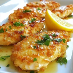 For this Lemon Chicken Romano, you will need: - 4 boneless, skinless chicken breasts - 1 cup all-purpose flour - 2 large eggs - 1 cup grated Romano cheese - 1 teaspoon garlic powder - 1 teaspoon onion powder - 1/2 teaspoon salt - 1/2 teaspoon black pepper - 1/4 cup fresh lemon juice - Zest of 1 lemon - 1/4 cup olive oil To add a nice touch, consider using: - Fresh parsley, chopped - Lemon wedges These will enhance the dish’s look and flavor. You can swap ingredients if needed: - Use chicken thighs instead of breasts for more flavor. - For a gluten-free option, try almond flour or coconut flour. - Substitute Parmesan cheese if you can't find Romano. - Use any fresh herbs like basil or thyme for a new twist. These choices keep your dish delightful and tailored to your taste! {{ingredient_image_1}} First, take your chicken breasts. Use a meat mallet to pound them gently. Aim for a thickness of about 1/2 inch. This step helps the chicken cook evenly. It makes the meat tender and tasty. Next, set up three shallow dishes. In the first dish, mix together the flour, garlic powder, onion powder, salt, and black pepper. Stir them well. In the second dish, beat the eggs and add the fresh lemon juice and lemon zest. Mix until combined. In the last dish, add the grated Romano cheese. This will give your chicken that rich flavor. Now, heat the olive oil in a large skillet over medium-high heat. Once the oil is hot, it's time to dredge the chicken. Start by coating each breast in the flour mix. Shake off any extra flour. Then dip it into the egg mixture. Let any excess drip off. Finally, coat the chicken in the Romano cheese. Press gently to help it stick. Carefully place the coated chicken in the hot skillet. Cook for about 5-7 minutes on each side. Look for a golden brown color. Check that the internal temperature reaches 165°F or 75°C to ensure it's fully cooked. Once done, take the chicken out and let it rest on a plate for a few minutes. This helps keep it juicy. Garnish with fresh parsley and a lemon wedge for extra flair. Enjoy your flavorful meal! To cook chicken evenly, start by pounding the breasts. Use a meat mallet to make them 1/2 inch thick. This step helps the chicken cook through without burning. It also makes for a tender bite. Make sure to check the internal temperature. It should reach 165°F (75°C). This ensures it’s safe to eat and juicy. Coating the chicken can be tricky. Use three shallow dishes for the flour, egg, and cheese. First, dredge the chicken in flour. Shake off any extra. Next, dip it into the egg mix. Let excess drip off. Finally, coat it with Romano cheese. Press gently so the cheese sticks well. This gives a crispy, flavorful crust when cooked. Serve Lemon Chicken Romano with fresh parsley on top. A lemon wedge adds a nice touch. You can pair it with a side salad or garlic bread. For a fun twist, add roasted vegetables. This dish also goes well with pasta or rice. Enjoy a bright, zesty meal that impresses family and friends! Pro Tips Even Thickness: Pounding the chicken to an even thickness ensures that it cooks uniformly, preventing dry edges and undercooked centers. Coating Technique: Press the Romano cheese firmly onto the chicken during the coating process to maximize adherence and achieve a crispy texture. Oil Temperature: Make sure the olive oil is hot before adding the chicken; a hot skillet creates a beautiful golden crust and prevents sticking. Resting Time: Allowing the chicken to rest after cooking helps the juices redistribute, resulting in a juicier and more flavorful dish. {{image_2}} You can easily add herbs to the dish for a twist. Fresh herbs like thyme, basil, or oregano work great. Just mix chopped herbs into the flour or sprinkle them on the chicken before cooking. This adds a burst of flavor. You can also use dried herbs if fresh ones are hard to find. Adding vegetables to Lemon Chicken Romano makes it even better. You can sauté some spinach, bell peppers, or zucchini in the same skillet after cooking the chicken. This way, you create a colorful dish that is healthy too. Just toss them in some olive oil until tender and serve alongside the chicken. If you need a gluten-free option, swap the all-purpose flour with a gluten-free blend. There are many choices available at stores. You can also use almond flour for a nutty flavor. The rest of the recipe stays the same. Just make sure to check that all other ingredients are gluten-free too. This way, everyone can enjoy the meal. You can store leftover Lemon Chicken Romano in the fridge. Place the chicken in an airtight container. It will stay fresh for up to three days. Make sure it cools down before sealing. This helps keep it tasty and safe. To reheat, use a skillet on low heat. Add a splash of olive oil to keep it moist. Heat for about 5 minutes on each side. You can also use the microwave. Place the chicken on a microwave-safe plate. Cover it with a damp paper towel and heat for about 1-2 minutes. Check the temperature; it should be warm all through. You can freeze Lemon Chicken Romano for longer storage. Place the cooled chicken in a freezer bag. Remove as much air as you can before sealing. It can last up to three months in the freezer. When ready to eat, thaw it in the fridge overnight. Then reheat it as shown above for the best taste. You can pair Lemon Chicken Romano with many sides. Some great options include: - Steamed broccoli or green beans for a fresh crunch. - Creamy mashed potatoes to soak up the lemon sauce. - A crisp salad with mixed greens and a light vinaigrette. - Garlic bread for a tasty way to enjoy every bit of the dish. These sides balance the flavors and add color to your plate. Yes, you can prep Lemon Chicken Romano ahead of time. You can coat the chicken and store it in the fridge for a few hours. This makes dinner quick and easy. Just remember to cook the chicken right before serving for the best taste. To check if the chicken is done, use a meat thermometer. The internal temperature should reach 165°F (75°C). You can also cut into the thickest part of the chicken. The meat should be white, not pink. This ensures it is safe and juicy for you to enjoy. This blog post covers all you need for Lemon Chicken Romano. It lists the key ingredients, steps to prepare, and expert tips for the best dish. I shared ways to adjust the recipe to suit your taste and outlined how to store leftovers. With these details, you can create a tasty meal any time. Enjoy cooking and impress your friends and family with your skills!