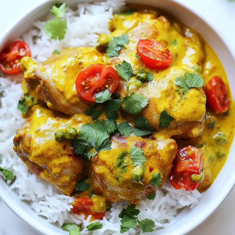 - 2 whole chicken thighs, bone-in and skin-on - 1 cup coconut milk - 1 large onion, finely chopped - 3 cloves garlic, minced - 1 tablespoon fresh ginger, grated - 2 tomatoes, diced - 2 green chilies, slit lengthwise - 1 teaspoon cumin seeds - ½ teaspoon turmeric powder - 1 teaspoon garam masala - Salt to taste - Fresh cilantro, chopped (for garnish) Kuku Paka needs fresh ingredients for the best taste. The chicken provides a juicy base. Coconut milk brings a creamy touch. Onions, garlic, and ginger add depth. Spices like cumin and turmeric give warmth. Tomatoes and green chilies add a bright note. These flavors blend well together. - Fresh cilantro for a pop of green - Sliced green chilies for extra heat - Lime wedges for a zesty kick Kuku Paka pairs great with rice or naan. Serve it with fluffy basmati rice. You can also use warm naan to soak up the sauce. This dish is all about balance. The coconut milk makes it rich, while the garnishes add freshness. Enjoy your meal! {{ingredient_image_1}} - Marinating the chicken: First, season the chicken thighs with salt, turmeric, and garam masala. This step is key. Let it sit for about 30 minutes. This helps the chicken soak up the flavors. - Heating the oil: In a large skillet, heat the vegetable oil over medium heat. The oil should shimmer but not smoke. This heat is perfect for cooking. - Sautéing aromatics and adding chicken: Add cumin seeds to the hot oil. Listen for them to sizzle. Next, toss in the chopped onions. Cook the onions until they turn golden brown. This should take about 5 minutes. Then, add the minced garlic and grated ginger. Stir them in for about 2 minutes until fragrant. - Incorporating tomatoes and coconut milk: Place the marinated chicken in the skillet. Brown each side for about 5-7 minutes. After that, add the diced tomatoes and slit green chilies. Cook for 5 minutes until the tomatoes soften. Then, pour in the coconut milk and stir gently. Lower the heat, cover, and let it simmer for 25-30 minutes. - Adjusting seasonings: Taste your dish. Add more salt or spices if needed. If you want a thicker sauce, cook uncovered for the last 5 minutes. - Tips for optimal cooking time: Keep an eye on the chicken. It should be tender and fully cooked. Use a meat thermometer if unsure. The internal temperature should reach 165°F. Enjoy your cooking adventure! Marinating the chicken is key. It allows the spices to soak in. This step makes the chicken juicy and flavorful. I recommend letting it marinate for at least 30 minutes. Use fresh ingredients for the best taste. Fresh garlic, ginger, and tomatoes really boost the flavor. They add brightness and depth to the dish. One common mistake is overcooking the chicken. This can lead to dry meat. Aim for tender, juicy chicken by cooking it just right. Another pitfall is not balancing the spices. Too much or too little can change the dish's taste. Adjust the spices according to your preference for a better experience. If you don't have coconut milk, you can use almond milk. It will change the flavor, but still works well. You can also use yogurt for a creamy texture. For proteins, chicken thighs are best, but you can swap them for firm tofu or chickpeas. These alternatives will still create a delicious meal. Pro Tips Marinate Longer for Flavor: Allow the chicken to marinate for a few hours or overnight if possible. This enhances the flavor and tenderness of the meat. Use Fresh Spices: For the best flavor, use fresh spices and grind them just before cooking. This can elevate the dish's aroma and taste significantly. Adjust Spice Levels: If you prefer a milder dish, remove the seeds from the green chilies or decrease the quantity. You can always add more heat later! Serve with Accompaniments: Pair Kuku Paka with a side of tangy cucumber salad or pickles to balance the richness of the coconut milk. {{image_2}} Kuku Paka varies across East Africa. Each region adds its own twist. In coastal areas like Kenya, cooks use more coconut milk. They often add fresh seafood to the dish. In Uganda, folks might add local vegetables for extra taste. Unique local ingredients play a big role. For example, some use plantains or sweet potatoes. These additions create a hearty meal. Others add spices like cardamom or cinnamon for a different flavor. Each version reflects the local culture and tastes. You can make Kuku Paka vegetarian. Use hearty vegetables like eggplant or zucchini instead of chicken. Replace the coconut milk with cashew cream for a rich sauce. If you need a vegan option, go for tofu or chickpeas. Just marinate them like chicken. This keeps the dish flavorful and satisfying. For gluten-free options, check your spices. Most spices are safe, but always confirm. Serve with rice or gluten-free naan to complete the meal. Enjoy experimenting with these variations! To store leftover Kuku Paka, let it cool down first. Place it in an airtight container. This keeps the dish fresh. Kuku Paka lasts about three to four days in the fridge. Always check for any off smells before you heat it up again. You can freeze Kuku Paka for longer storage. Use a freezer-safe container or a zip-top bag. Make sure to remove as much air as possible. This helps prevent freezer burn. Kuku Paka can stay good for up to three months in the freezer. To reheat, let it thaw in the fridge overnight. Heat it gently on the stove over low heat. Stir it often to keep the texture smooth. If the sauce seems thick, add a splash of coconut milk. This helps bring back the creaminess and flavor. Kuku Paka is a delightful coconut chicken dish from East Africa. It blends rich flavors of coconut milk with spices, making it unique. This dish reflects the local culture and traditions, often served at family events and celebrations. The name "Kuku Paka" means "chicken in coconut" in Swahili. Enjoying this dish transports you to sunny shores and bustling markets. Yes, you can use various chicken cuts. Chicken breasts or drumsticks work well. Ensure the pieces have skin for better flavor. Bone-in options add moisture, keeping the meat juicy. If you choose boneless cuts, adjust cooking time to avoid dryness. To increase spice, add more green chilies or use a hotter variety. You can also stir in red chili powder or cayenne pepper. Start with a little, then taste as you go. This way, you control the heat while keeping the dish balanced. Kuku Paka pairs perfectly with fragrant basmati rice or warm naan. These sides soak up the rich coconut sauce. You might also serve it with a fresh salad or sautéed vegetables for a colorful plate. Enjoying it with these sides enhances the meal experience. In this article, we explored the tasty dish Kuku Paka. We covered essential ingredients like chicken, coconut milk, and spices. We also discussed preparation steps, cooking tips, and variations. Remember, marinating the chicken brings out the best flavor. Avoid common mistakes, like overcooking. Whether you stick to original recipes or try different spins, Kuku Paka is flexible and fun. Enjoy making this dish and sharing it with others. Your kitchen will be filled with amazing smells and flavors!